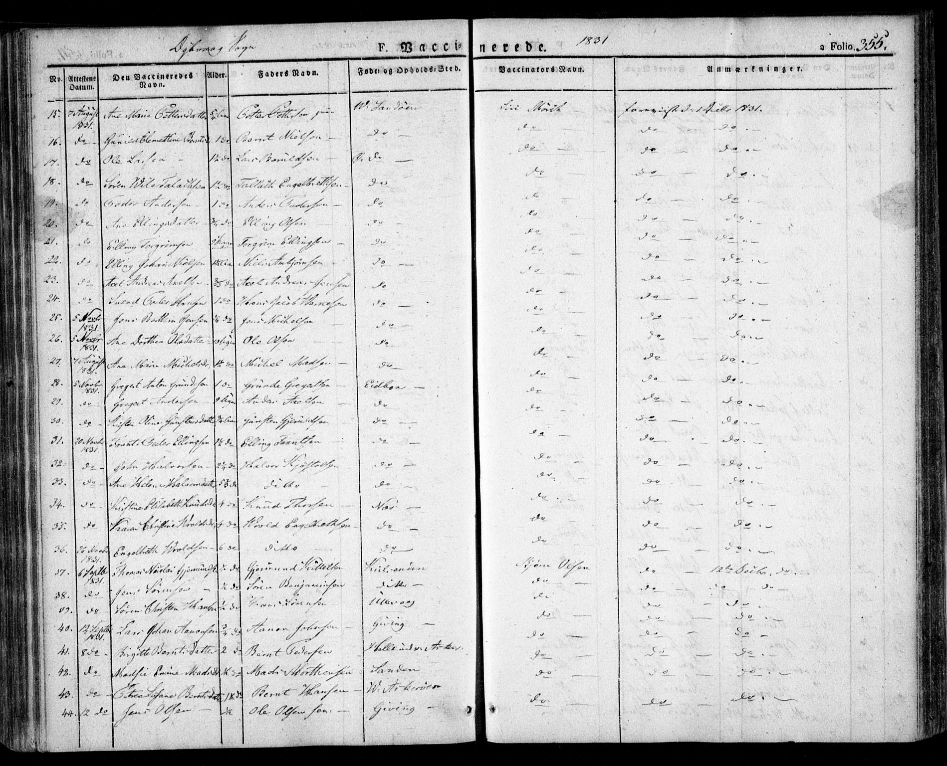 Dypvåg sokneprestkontor, SAK/1111-0007/F/Fa/Faa/L0004: Parish register (official) no. A 4, 1824-1840, p. 355