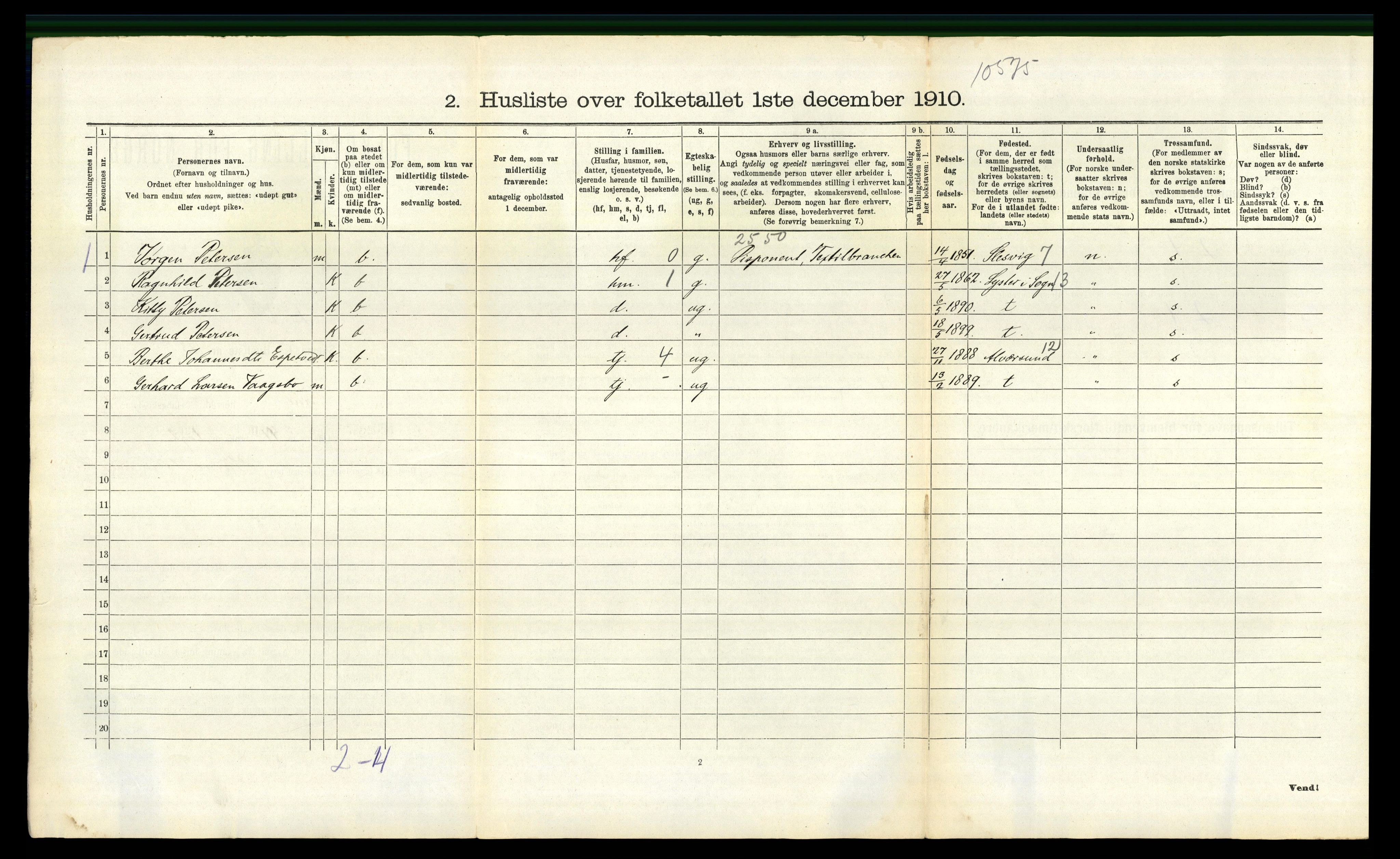 RA, 1910 census for Fana, 1910, p. 1420