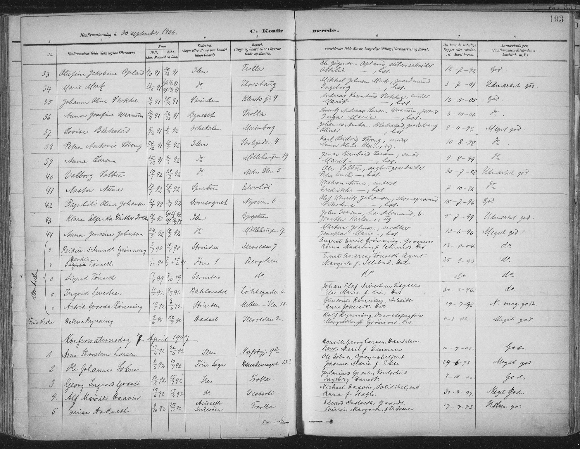 Ministerialprotokoller, klokkerbøker og fødselsregistre - Sør-Trøndelag, SAT/A-1456/603/L0167: Parish register (official) no. 603A06, 1896-1932, p. 193