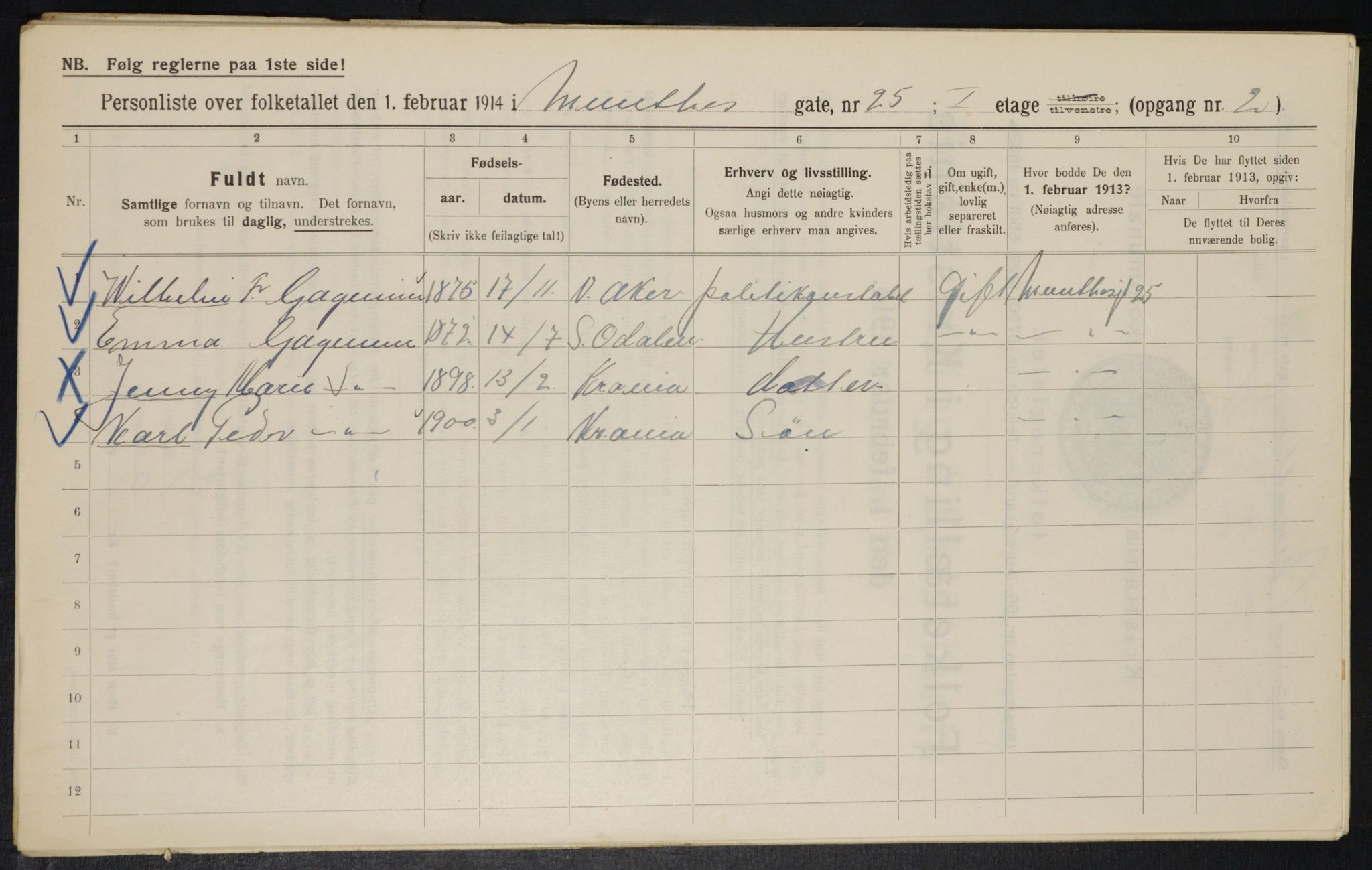 OBA, Municipal Census 1914 for Kristiania, 1914, p. 68101