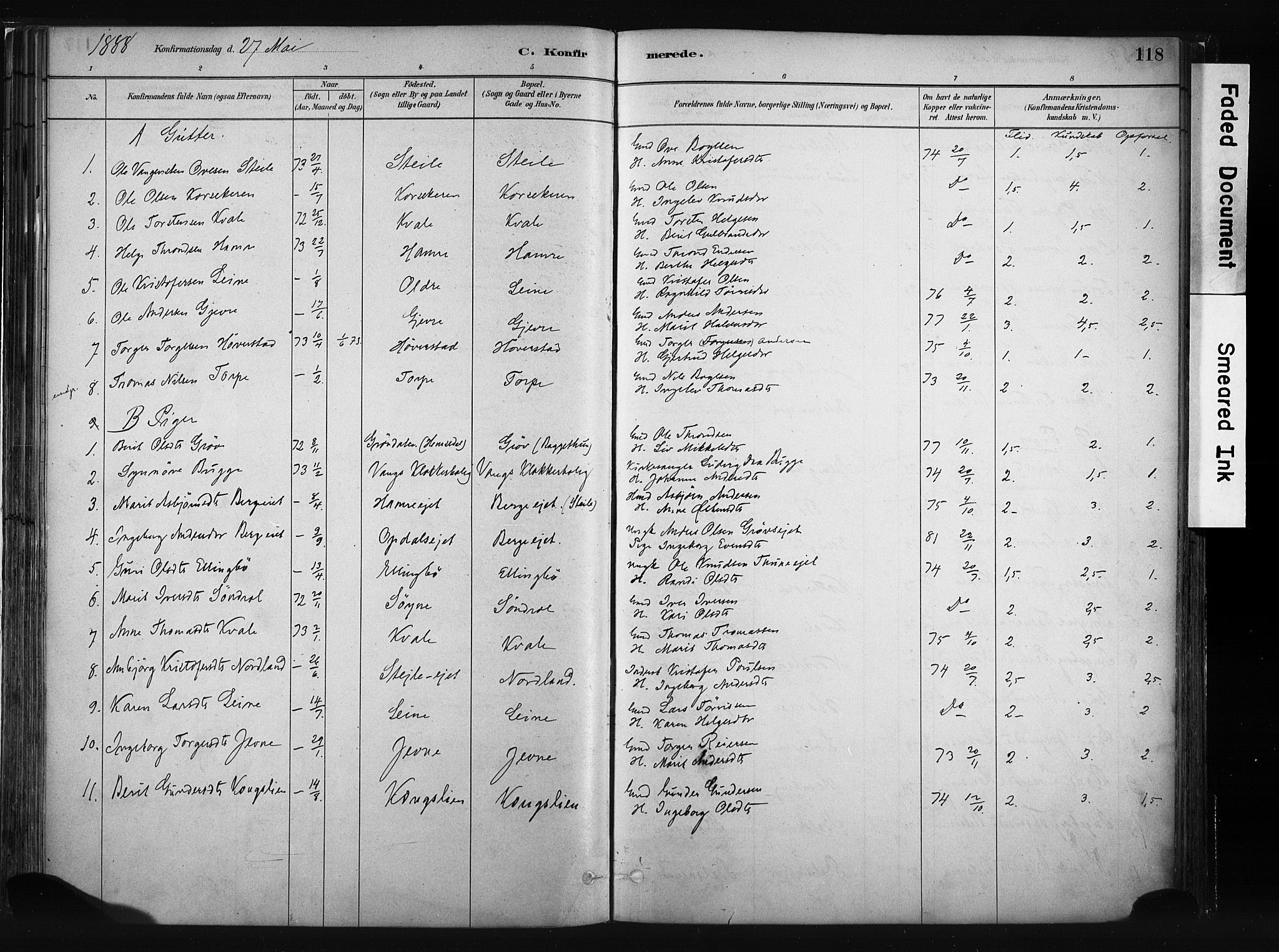 Vang prestekontor, Valdres, SAH/PREST-140/H/Ha/L0008: Parish register (official) no. 8, 1882-1910, p. 118