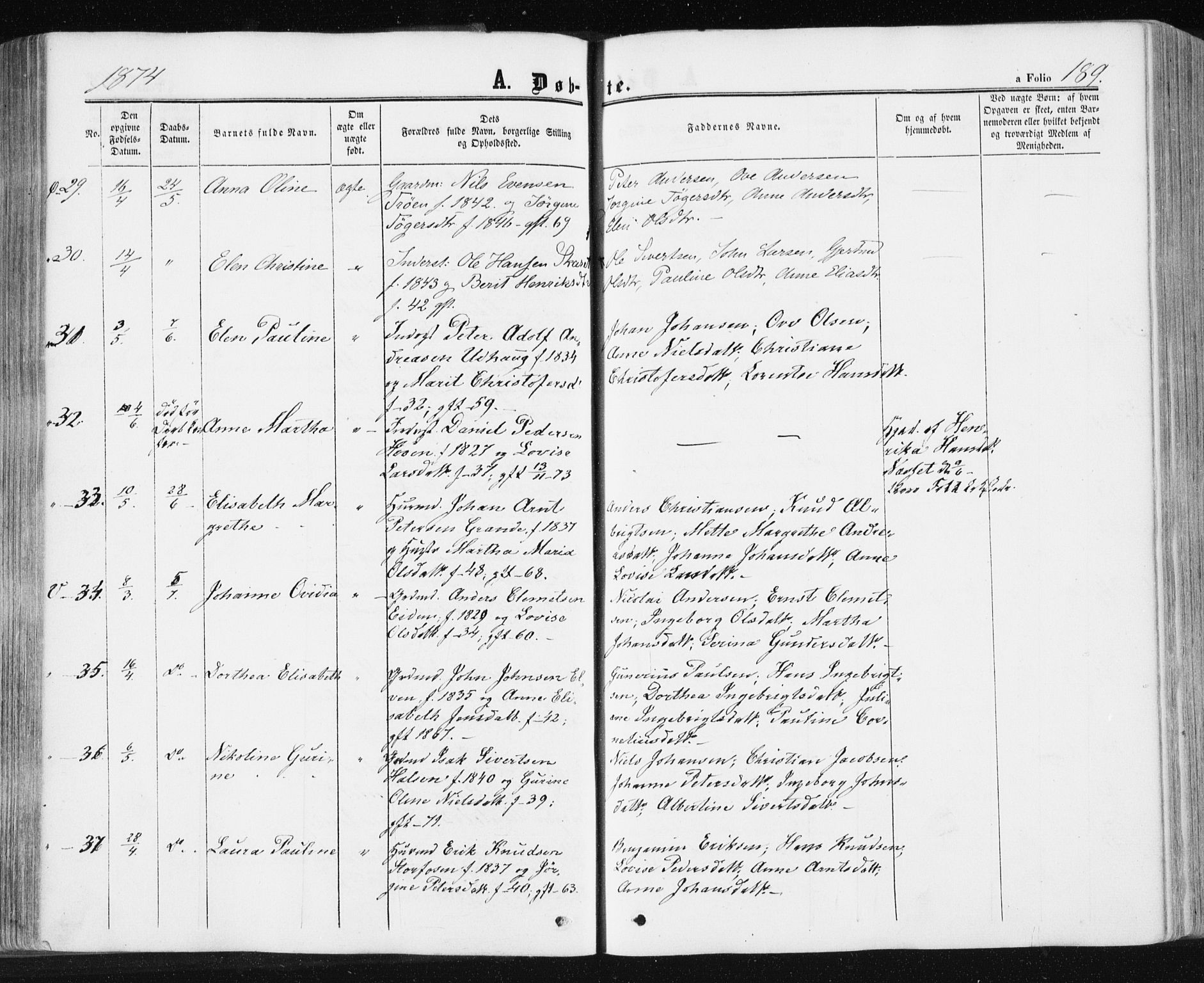 Ministerialprotokoller, klokkerbøker og fødselsregistre - Sør-Trøndelag, SAT/A-1456/659/L0737: Parish register (official) no. 659A07, 1857-1875, p. 189