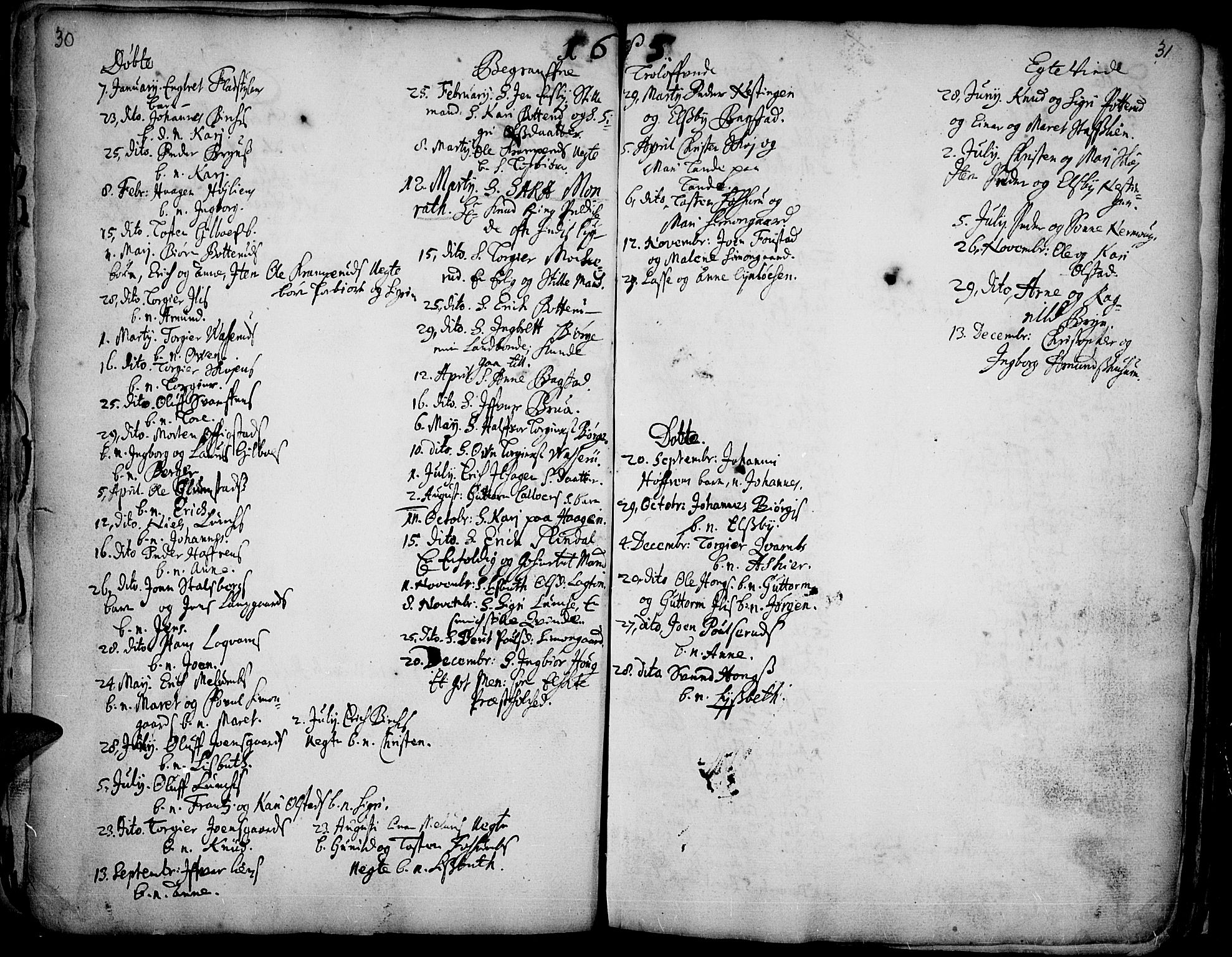 Øyer prestekontor, SAH/PREST-084/H/Ha/Haa/L0001: Parish register (official) no. 1, 1671-1727, p. 30-31
