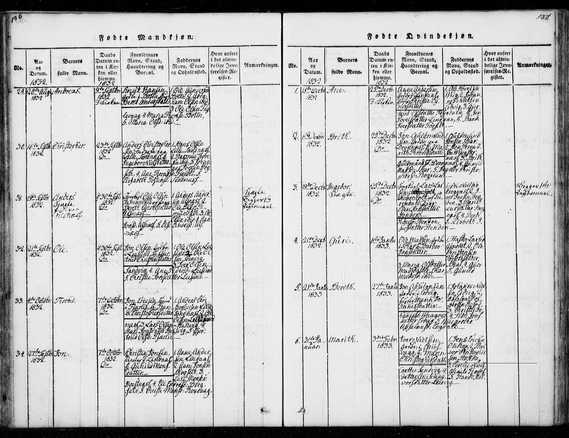 Ministerialprotokoller, klokkerbøker og fødselsregistre - Møre og Romsdal, AV/SAT-A-1454/578/L0903: Parish register (official) no. 578A02, 1819-1838, p. 136-137