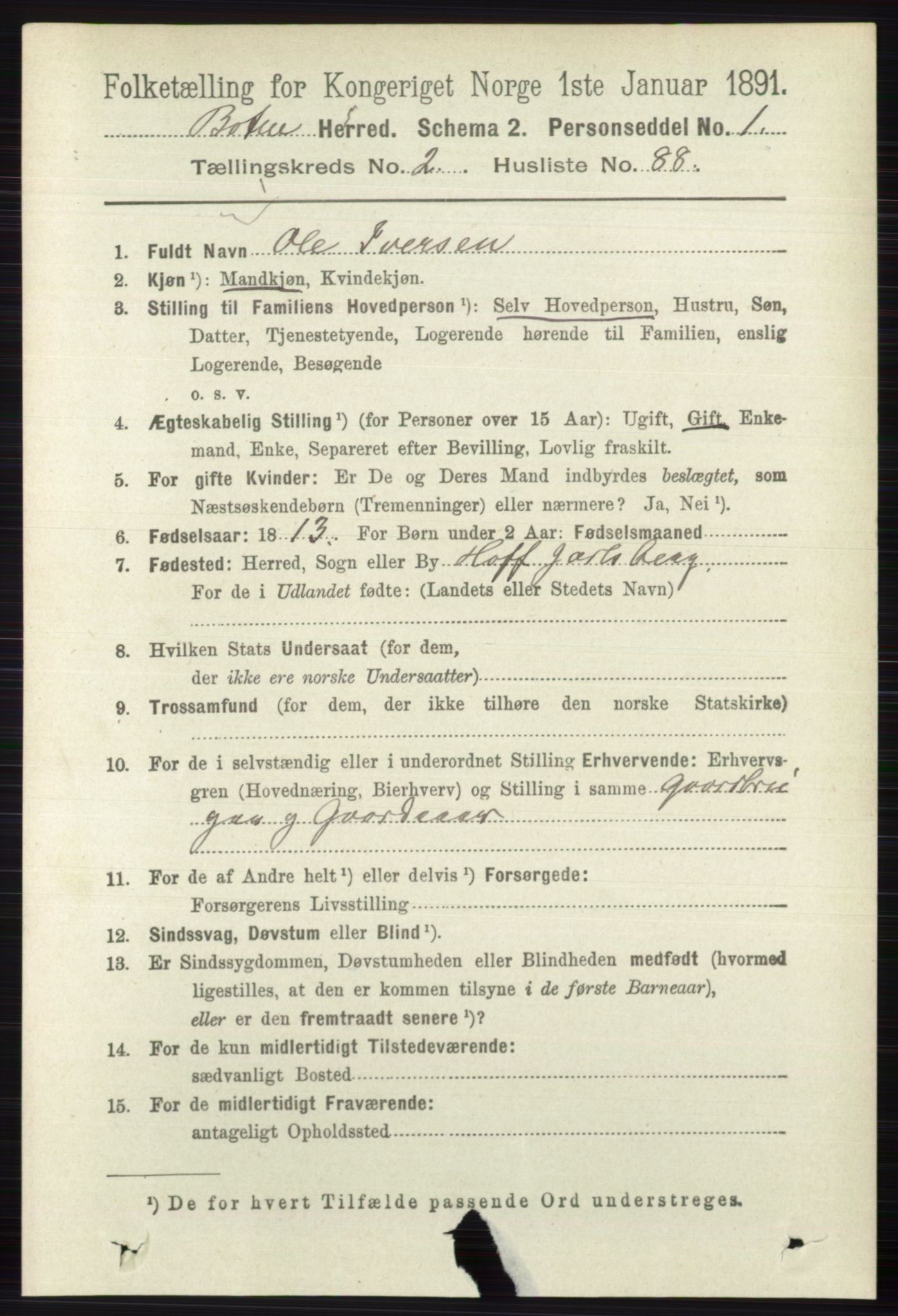 RA, 1891 census for 0715 Botne, 1891, p. 1161