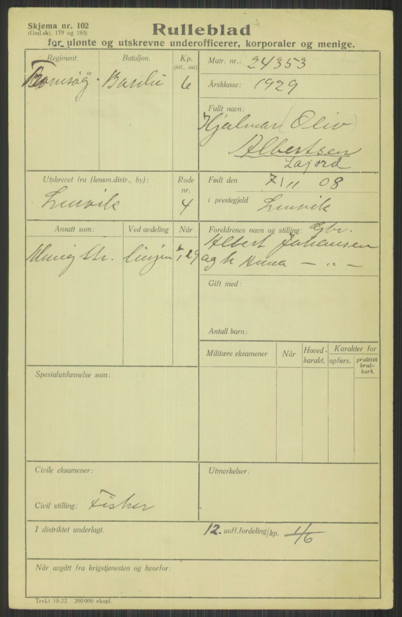 Forsvaret, Troms infanteriregiment nr. 16, AV/RA-RAFA-3146/P/Pa/L0013/0004: Rulleblad / Rulleblad for regimentets menige mannskaper, årsklasse 1929, 1929, p. 17