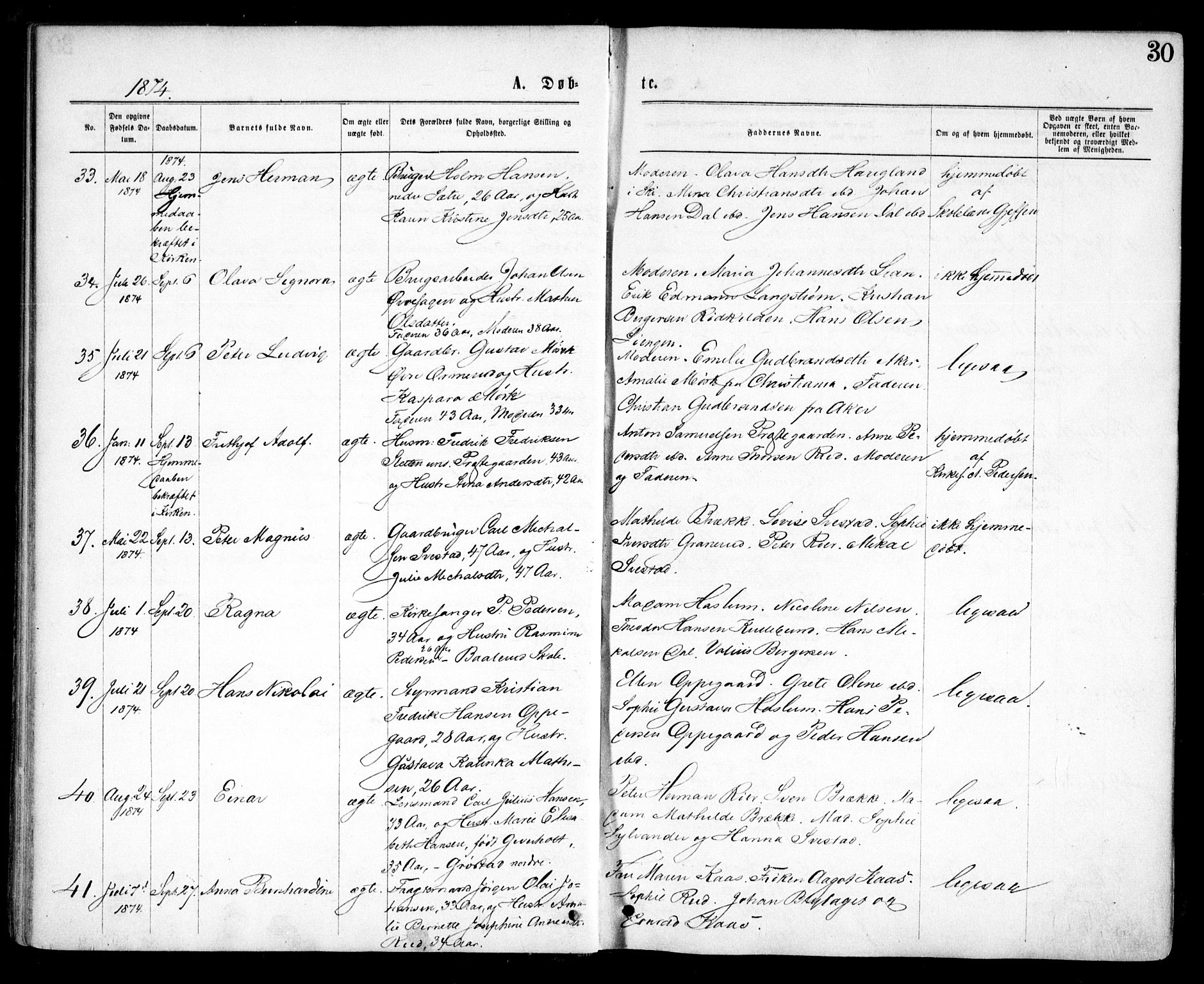 Nesodden prestekontor Kirkebøker, AV/SAO-A-10013/F/Fa/L0008: Parish register (official) no. I 8, 1869-1879, p. 30