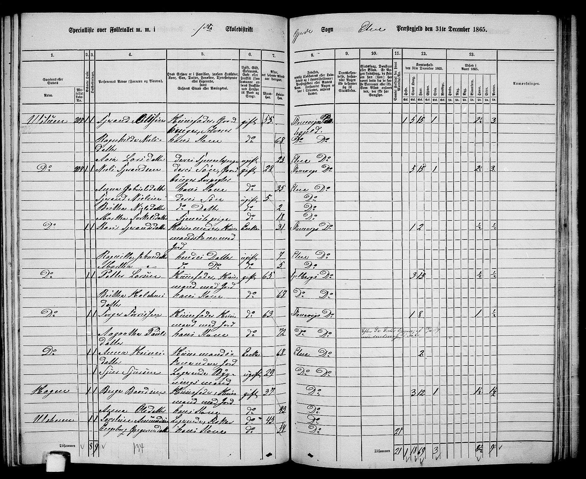 RA, 1865 census for Etne, 1865, p. 152