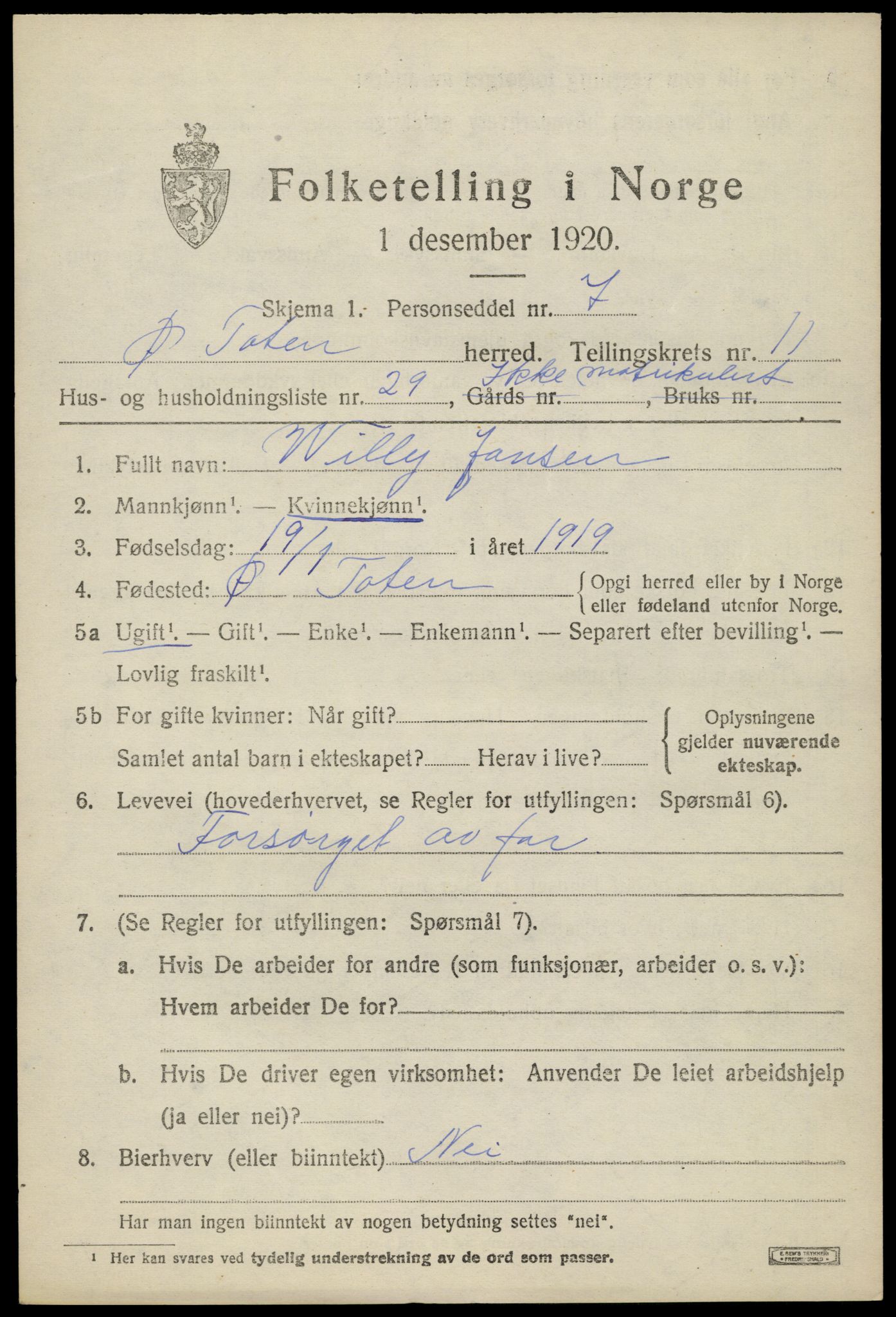 SAH, 1920 census for Østre Toten, 1920, p. 22192