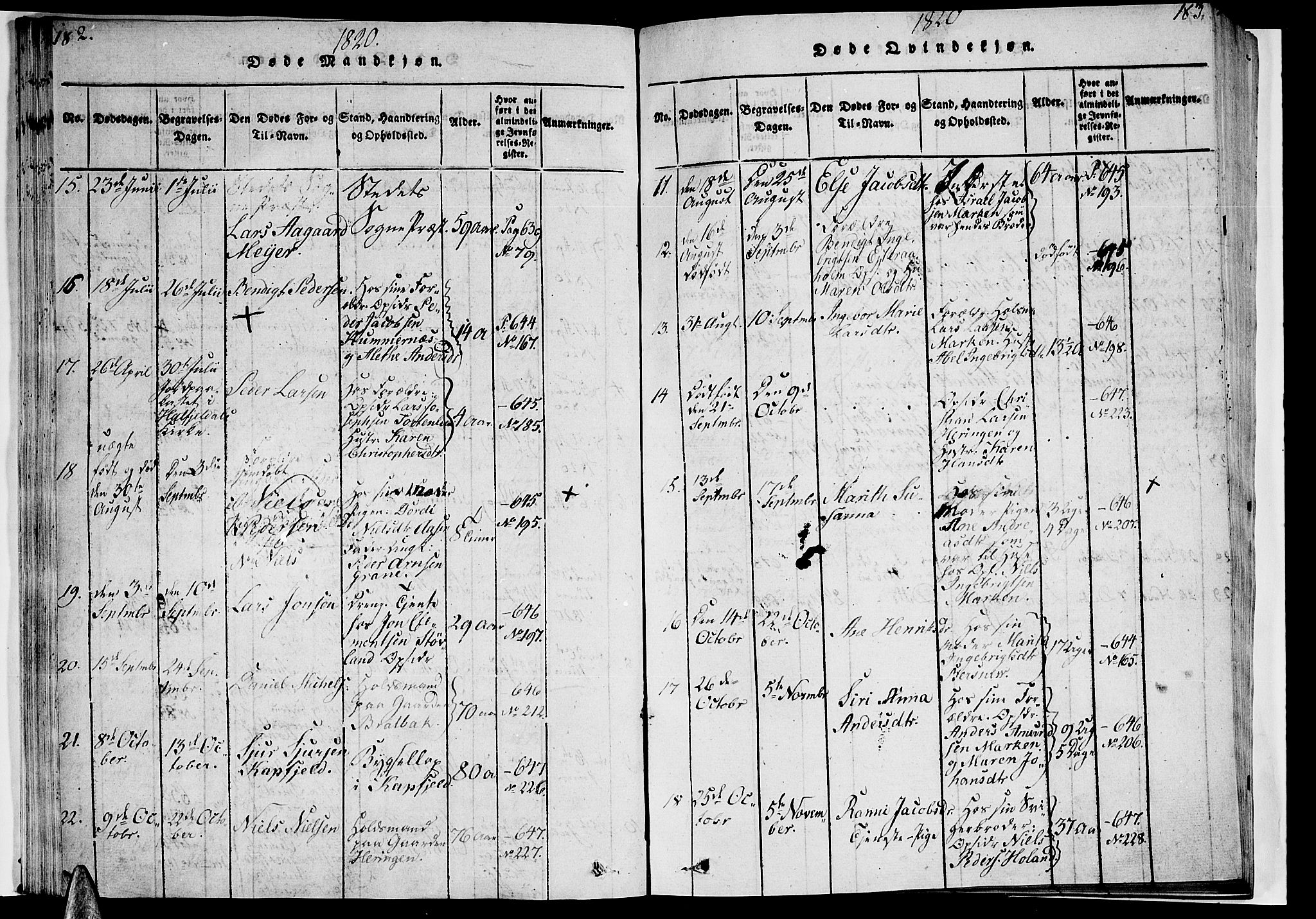 Ministerialprotokoller, klokkerbøker og fødselsregistre - Nordland, AV/SAT-A-1459/820/L0288: Parish register (official) no. 820A09, 1820-1825, p. 182-183