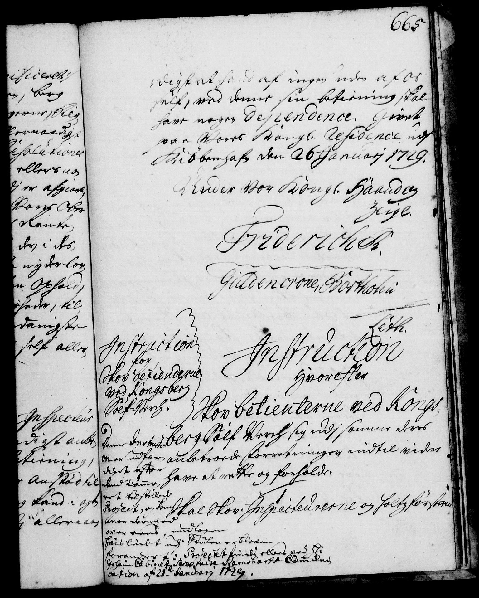Rentekammeret, Kammerkanselliet, RA/EA-3111/G/Gg/Ggi/L0001: Norsk instruksjonsprotokoll med register (merket RK 53.34), 1720-1729, p. 665