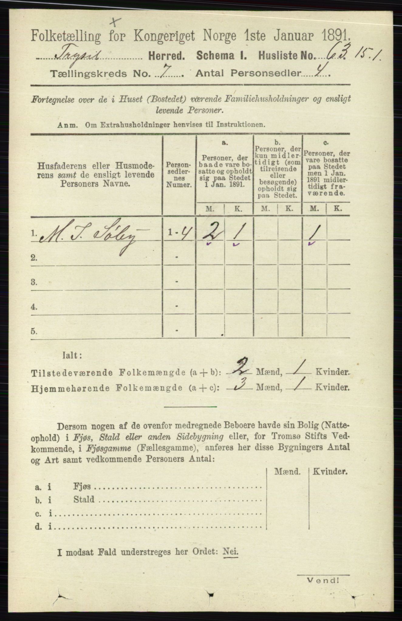 RA, 1891 census for 0428 Trysil, 1891, p. 3134