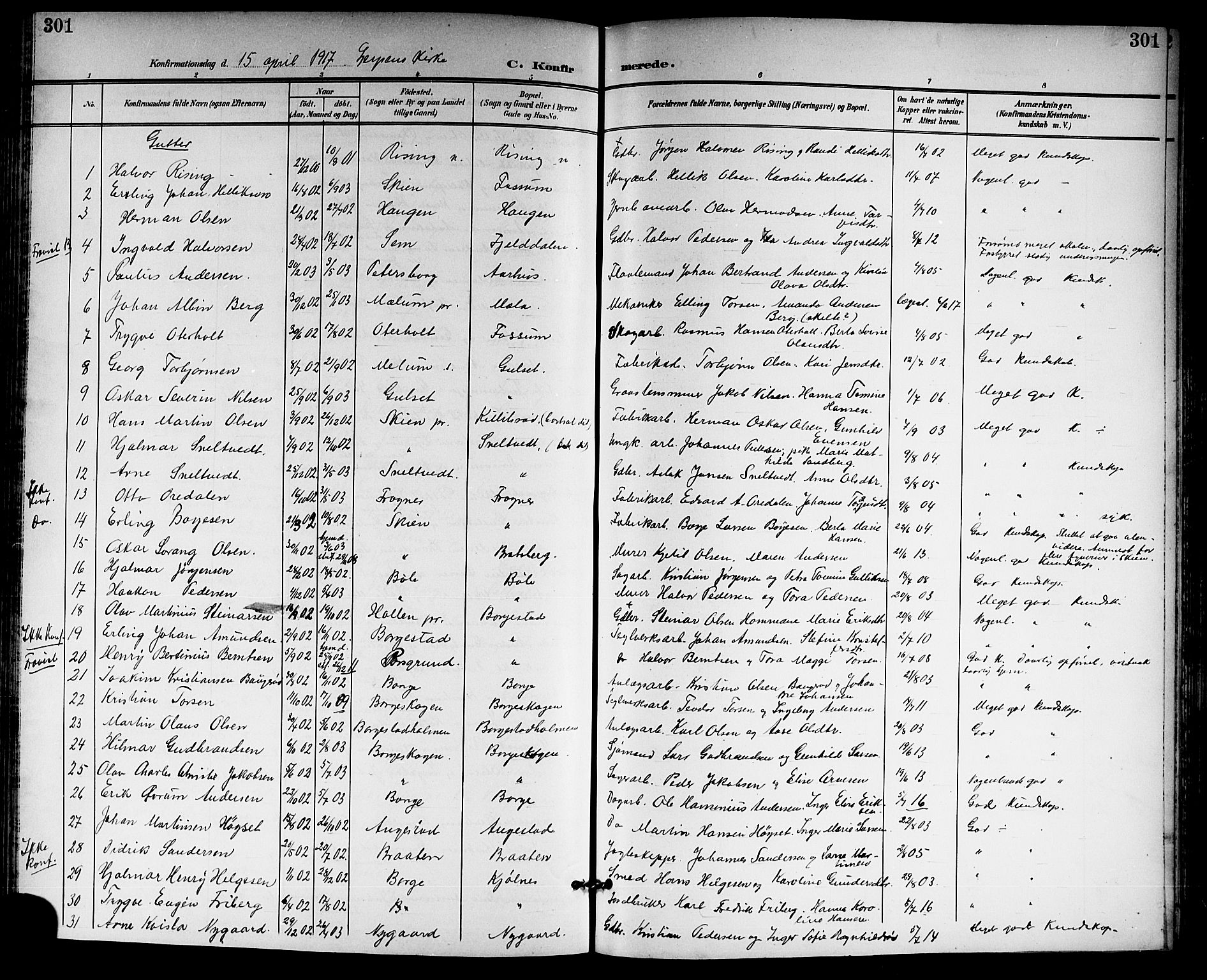 Gjerpen kirkebøker, SAKO/A-265/G/Ga/L0003: Parish register (copy) no. I 3, 1901-1919, p. 301