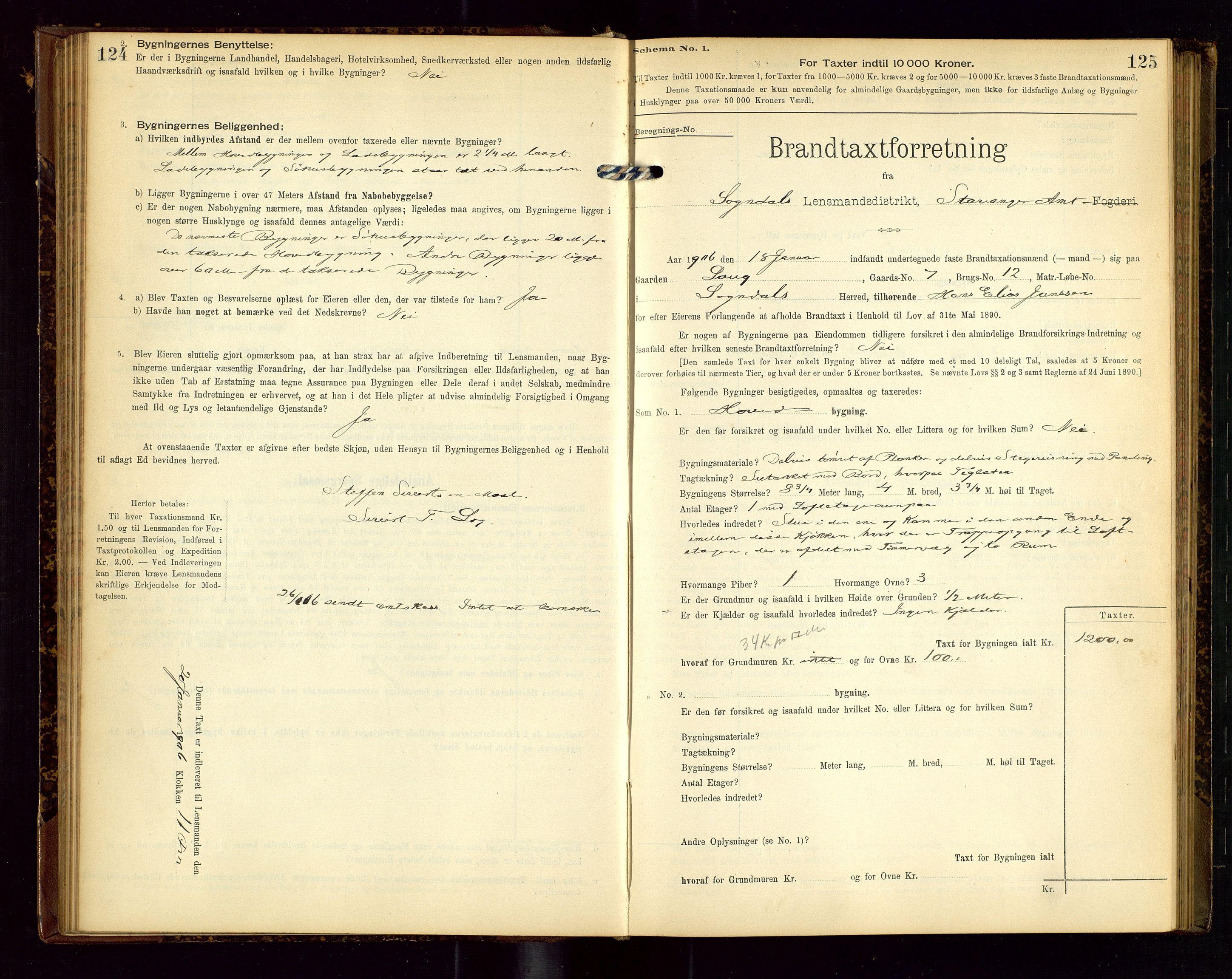 Sokndal lensmannskontor, AV/SAST-A-100417/Gob/L0002: "Brandtaxt-Protokol", 1902-1914, p. 124-125