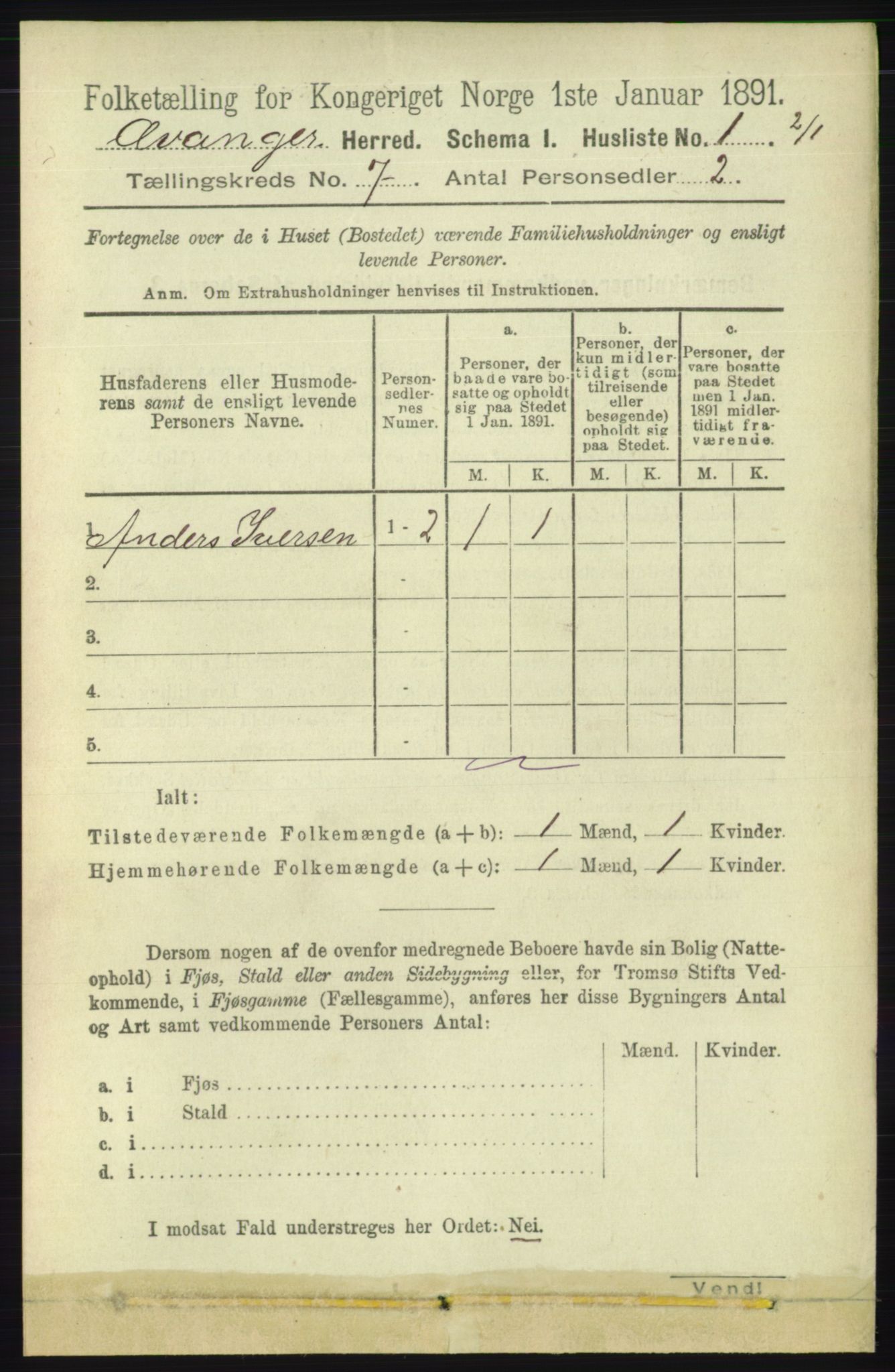 RA, 1891 census for 1237 Evanger, 1891, p. 1811