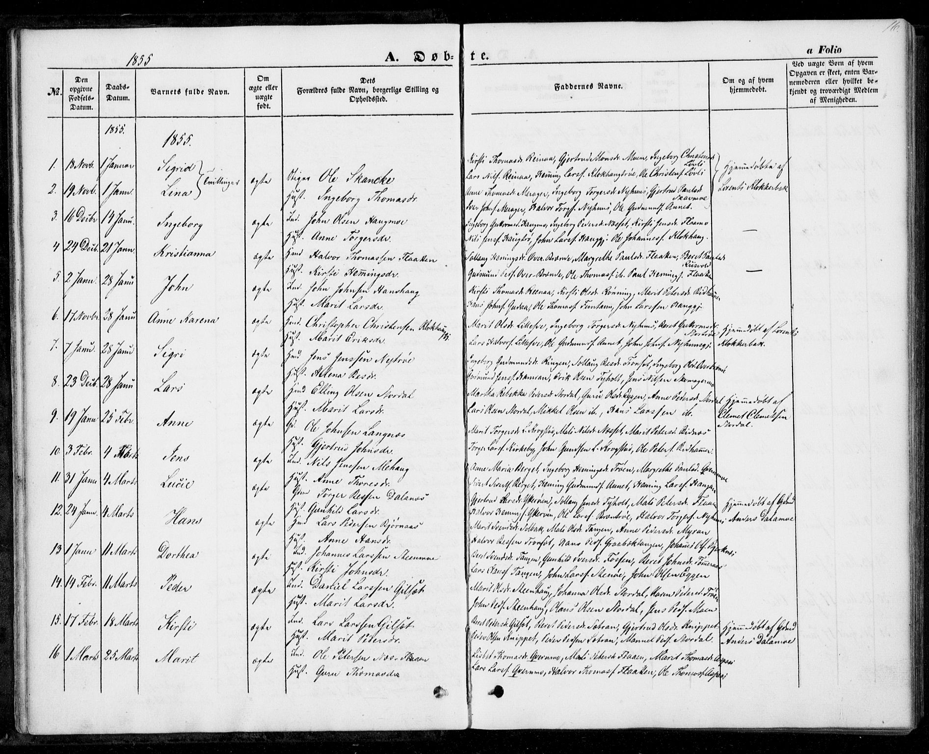 Ministerialprotokoller, klokkerbøker og fødselsregistre - Nord-Trøndelag, SAT/A-1458/706/L0040: Parish register (official) no. 706A01, 1850-1861, p. 16