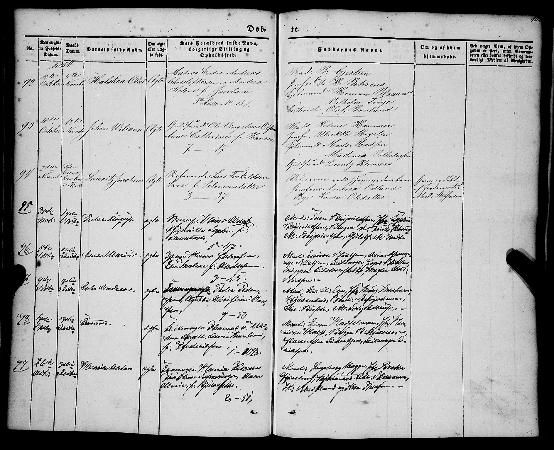 Nykirken Sokneprestembete, AV/SAB-A-77101/H/Haa/L0014: Parish register (official) no. B 1, 1844-1858, p. 102