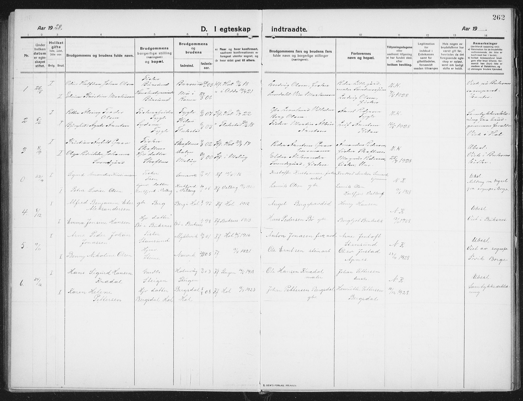 Ministerialprotokoller, klokkerbøker og fødselsregistre - Nordland, SAT/A-1459/882/L1183: Parish register (copy) no. 882C01, 1911-1938, p. 262