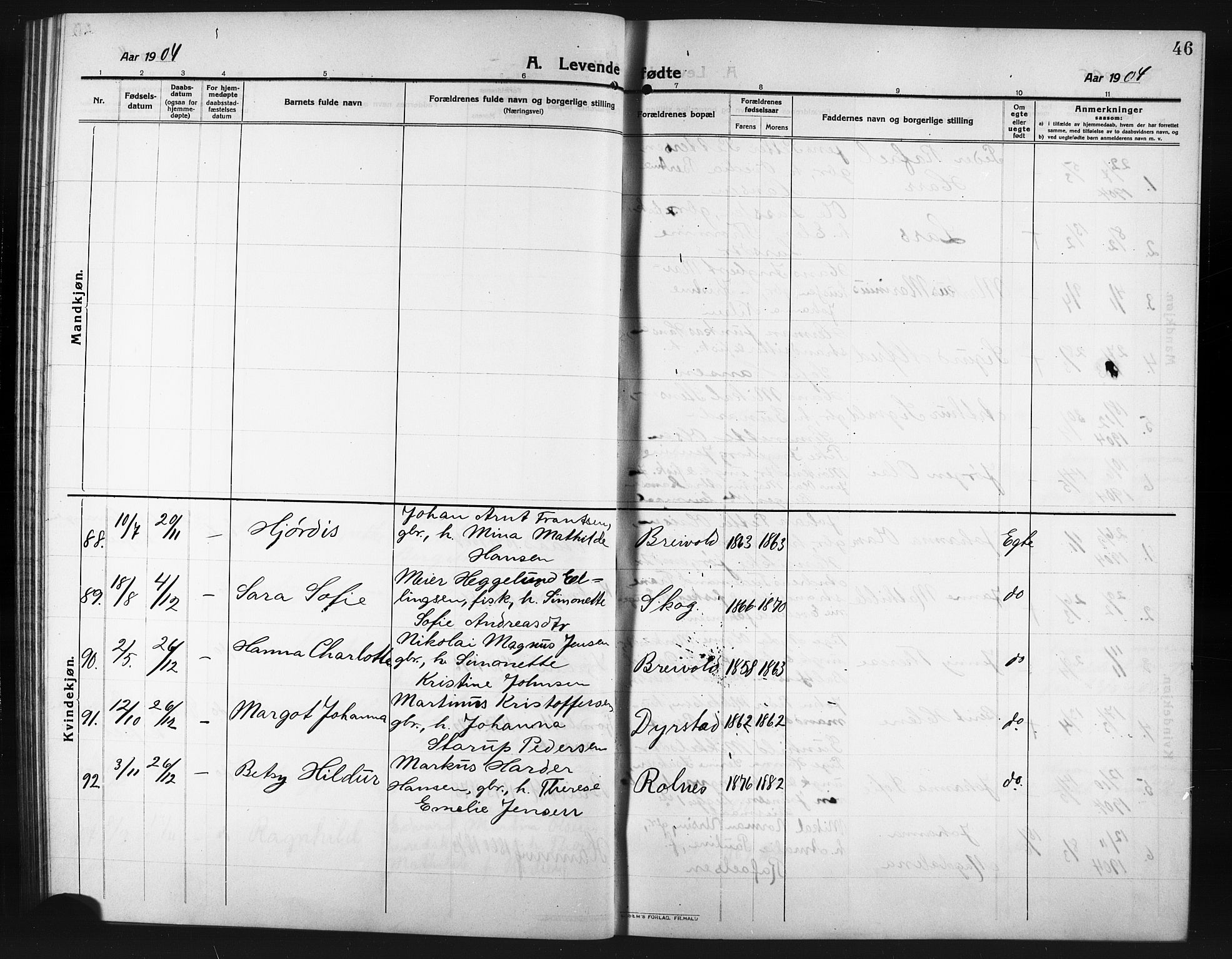 Ibestad sokneprestembete, SATØ/S-0077/H/Ha/Hab/L0009klokker: Parish register (copy) no. 9, 1902-1914, p. 46