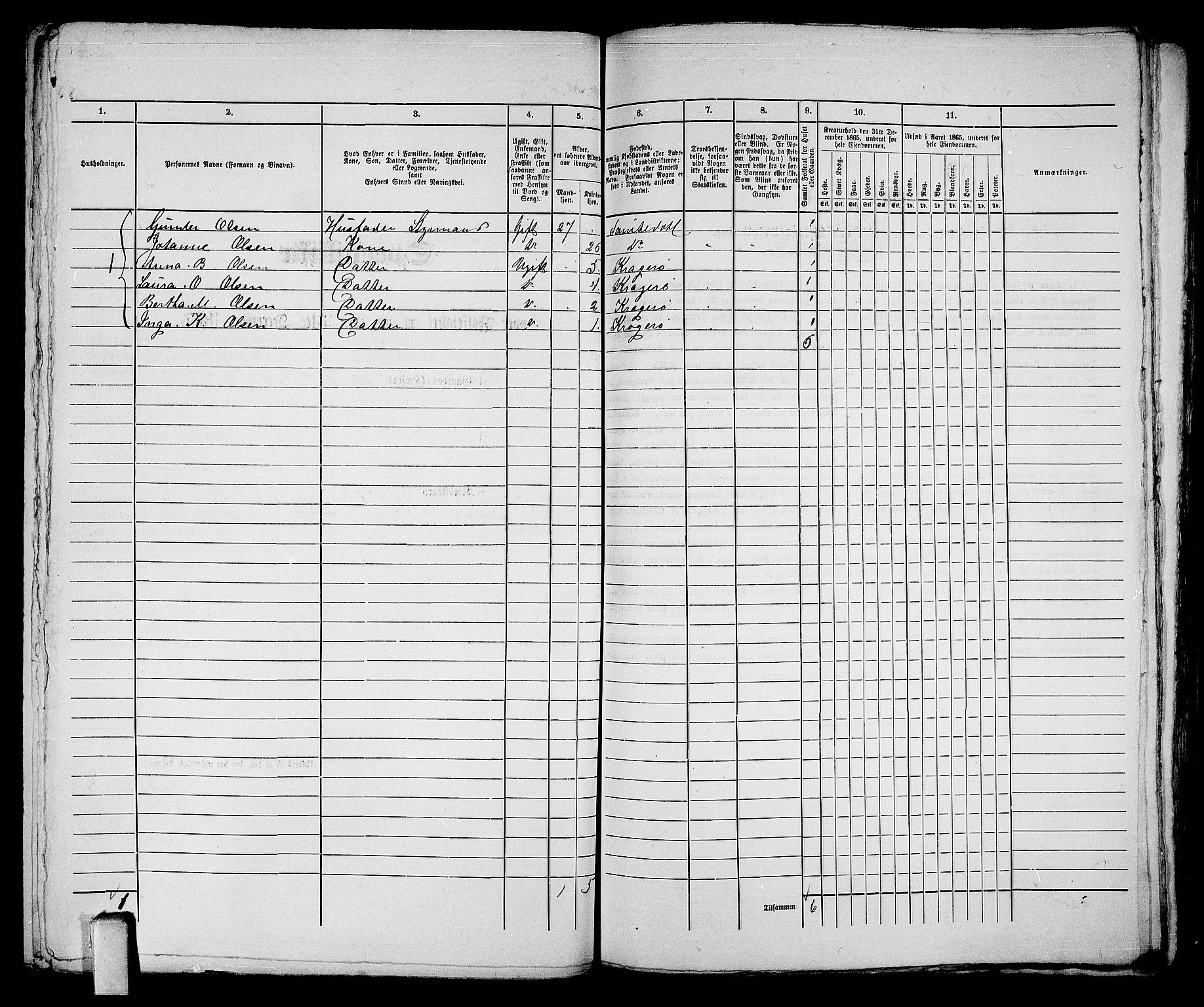 RA, 1865 census for Kragerø/Kragerø, 1865, p. 445