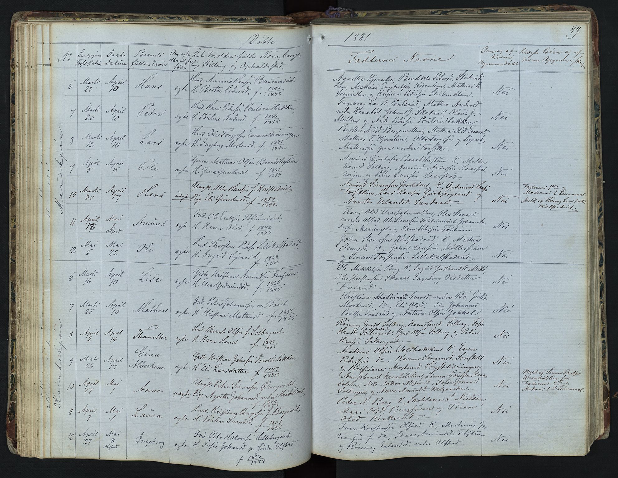 Vestre Gausdal prestekontor, SAH/PREST-094/H/Ha/Hab/L0001: Parish register (copy) no. 1, 1867-1895, p. 49