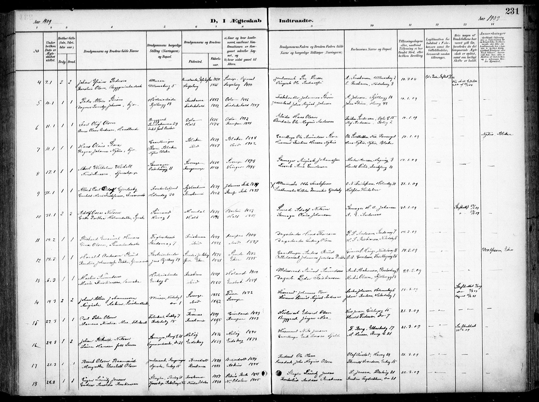 Kampen prestekontor Kirkebøker, AV/SAO-A-10853/F/Fa/L0009: Parish register (official) no. I 9, 1899-1911, p. 231