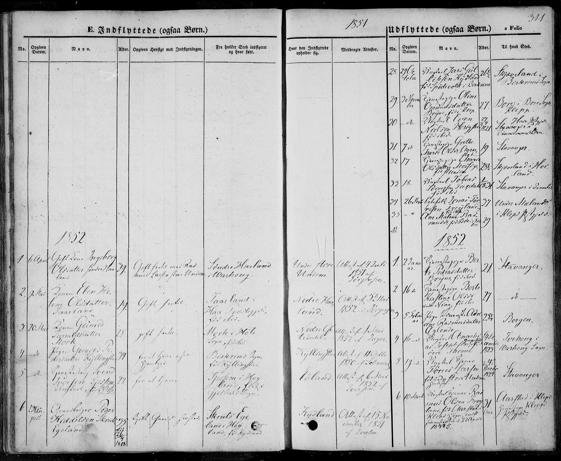 Lye sokneprestkontor, SAST/A-101794/001/30BA/L0006: Parish register (official) no. A 5.2, 1842-1855, p. 311