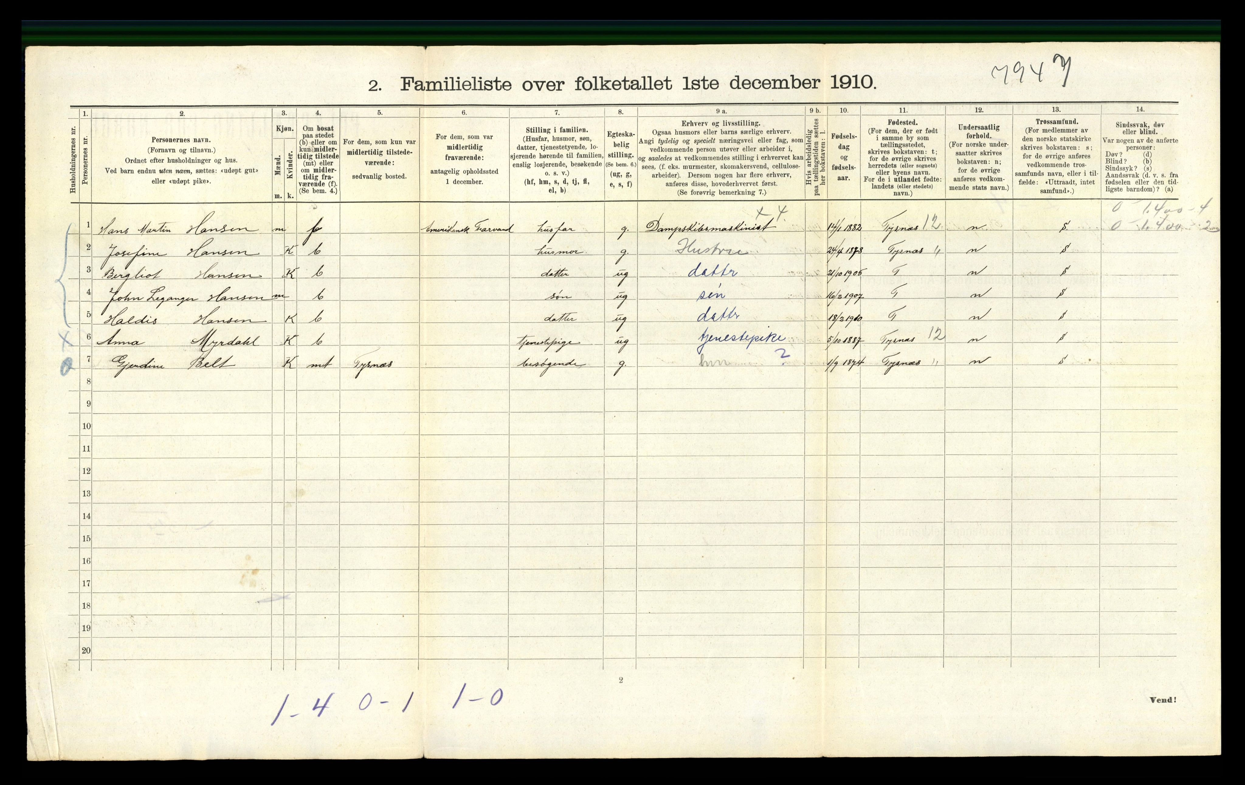 RA, 1910 census for Bergen, 1910, p. 9426