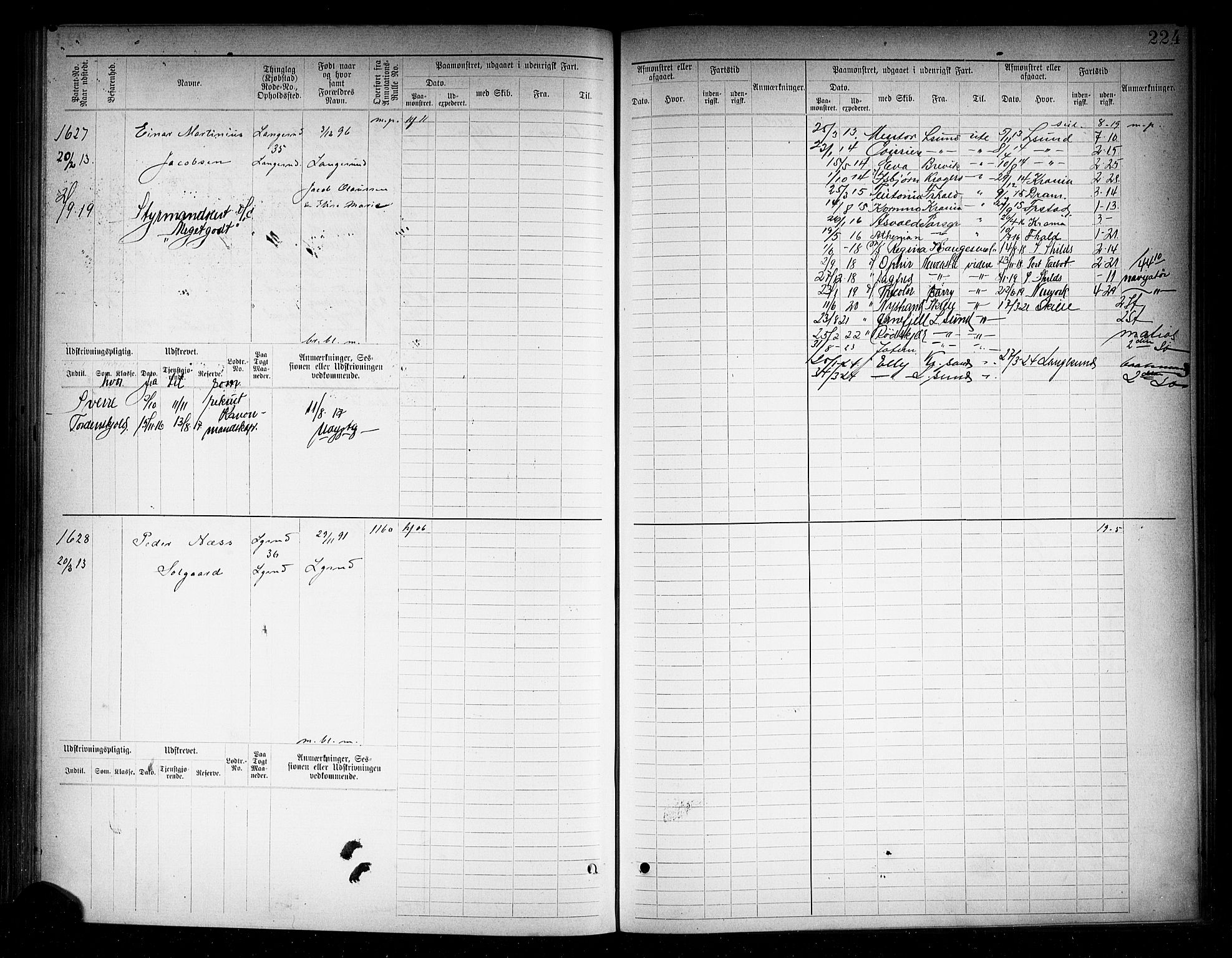 Langesund innrulleringskontor, AV/SAKO-A-831/F/Fc/L0006: Hovedrulle, 1891-1922, p. 227