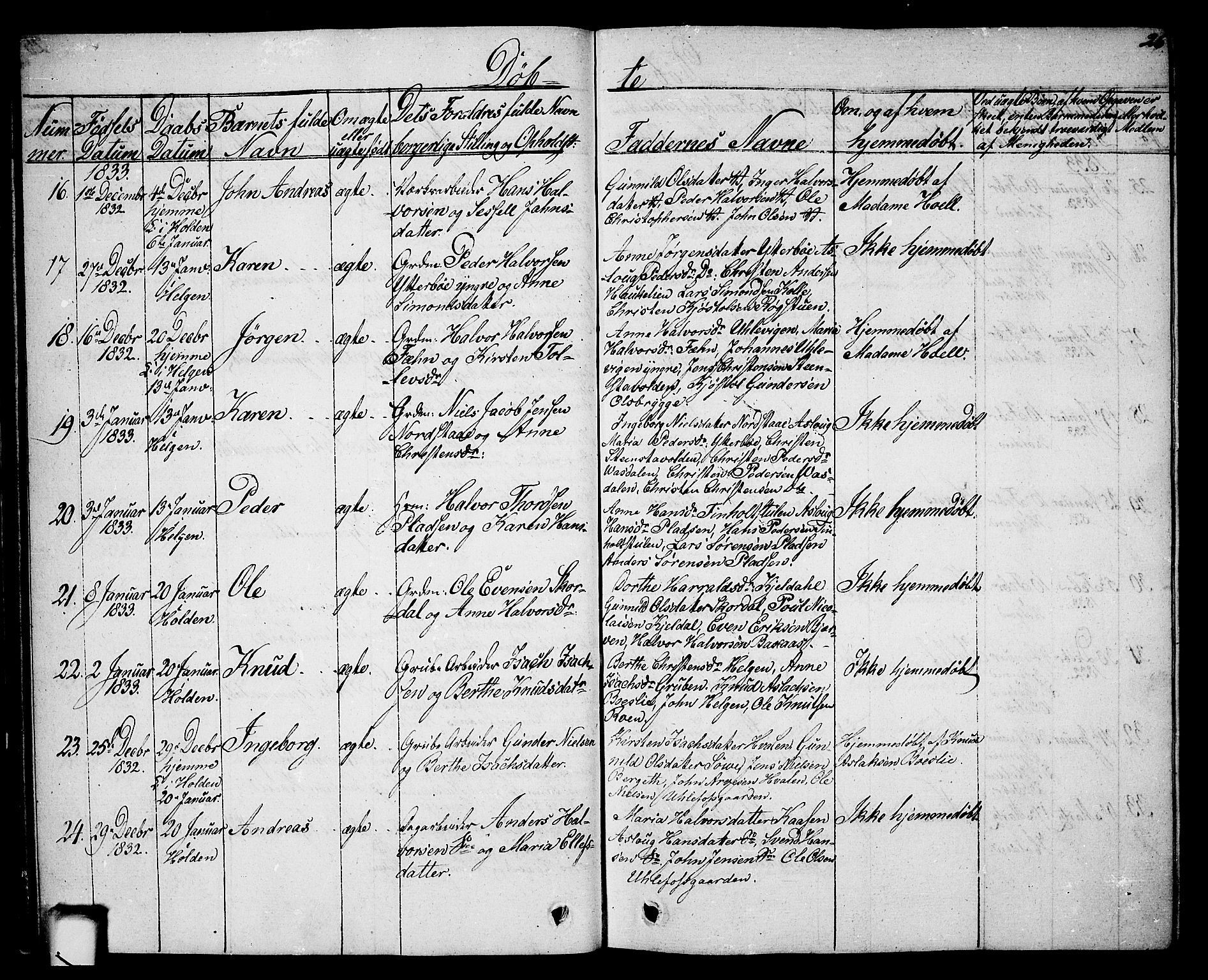 Holla kirkebøker, SAKO/A-272/G/Ga/L0002: Parish register (copy) no. I 2, 1830-1848, p. 26