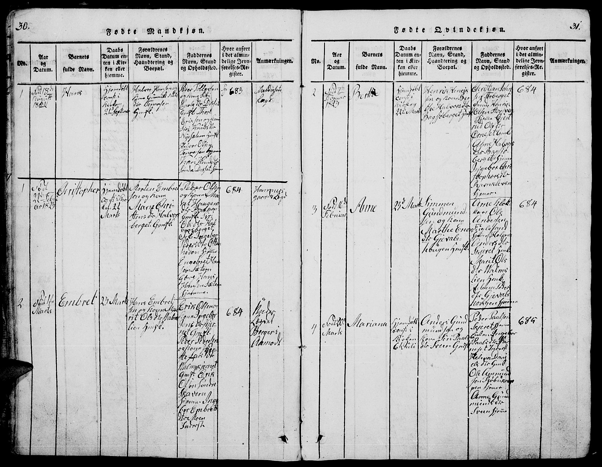 Trysil prestekontor, AV/SAH-PREST-046/H/Ha/Hab/L0005: Parish register (copy) no. 5, 1814-1877, p. 30-31