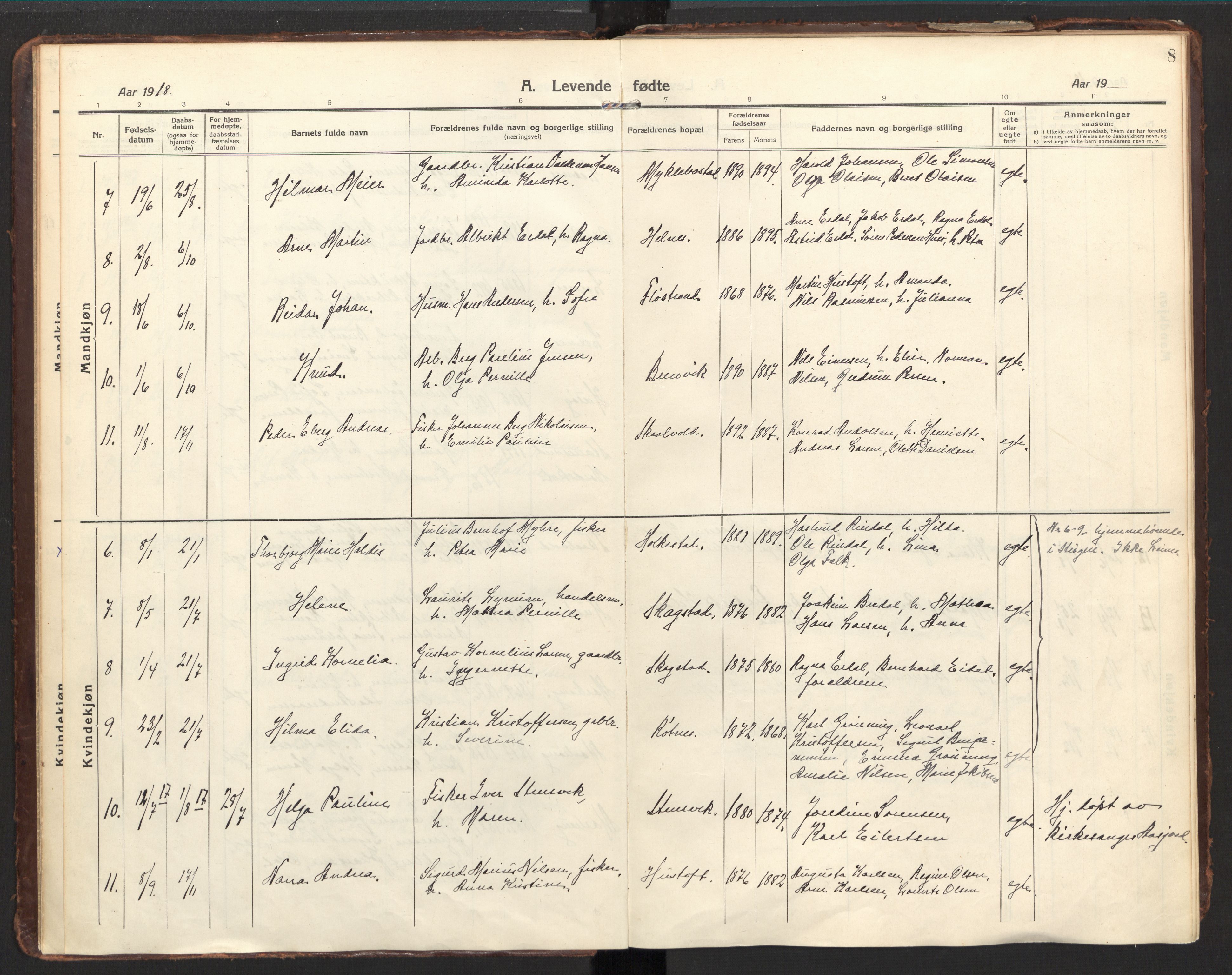 Ministerialprotokoller, klokkerbøker og fødselsregistre - Nordland, AV/SAT-A-1459/857/L0824: Parish register (official) no. 857A04, 1917-1943, p. 8