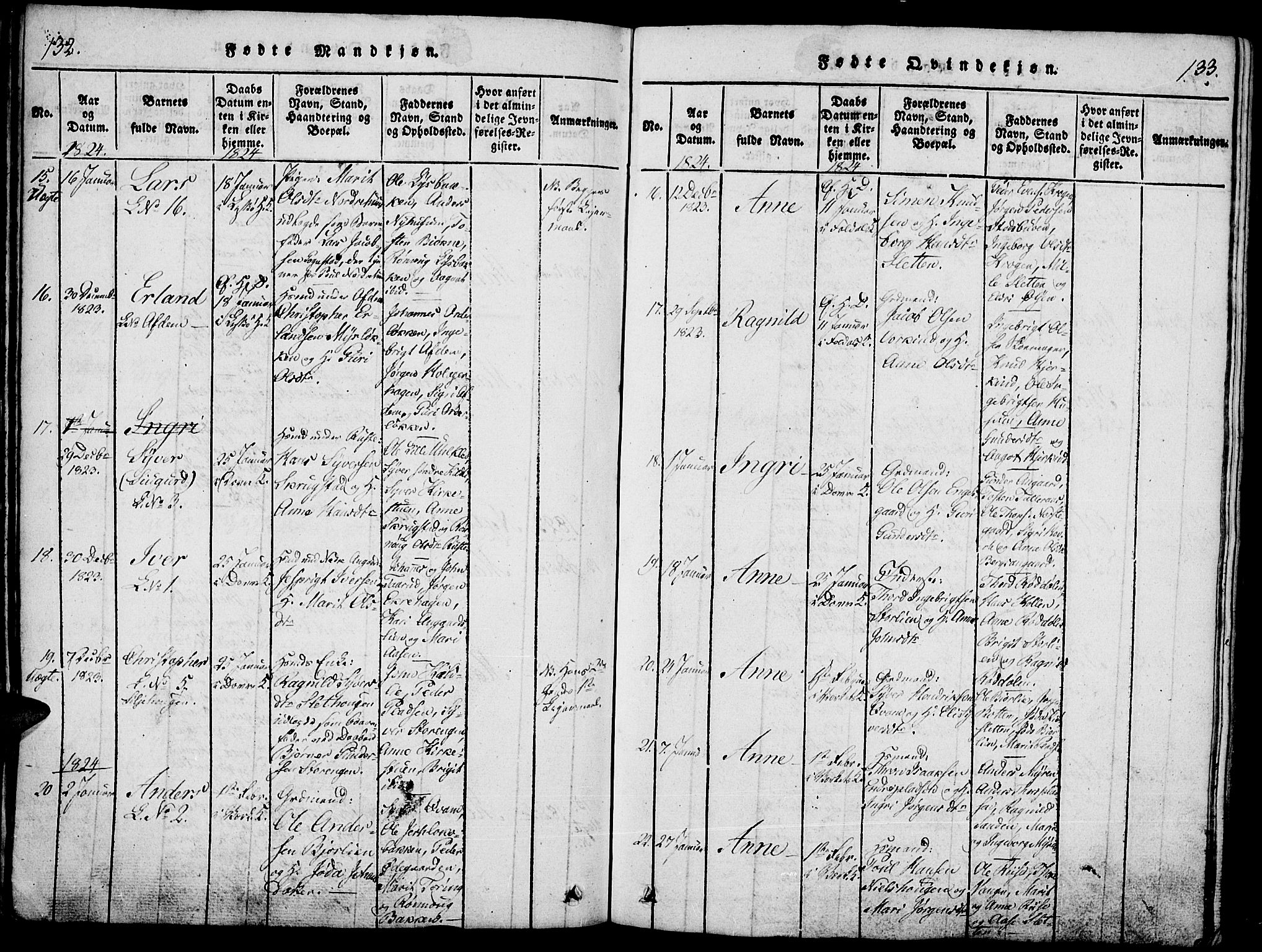 Lesja prestekontor, AV/SAH-PREST-068/H/Ha/Haa/L0004: Parish register (official) no. 4, 1820-1829, p. 132-133