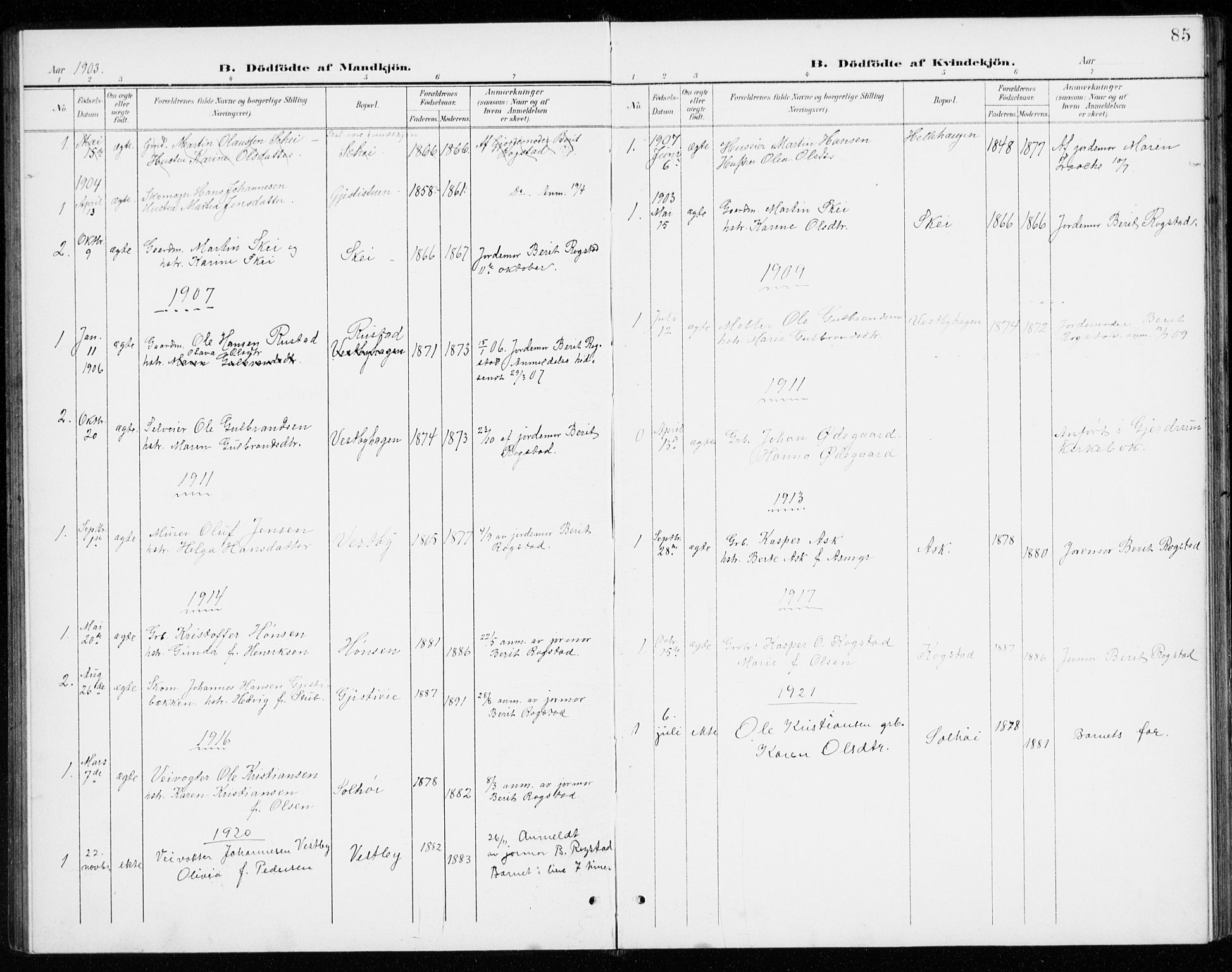 Gjerdrum prestekontor Kirkebøker, SAO/A-10412b/G/Gb/L0001: Parish register (copy) no. II 1, 1901-1944, p. 85