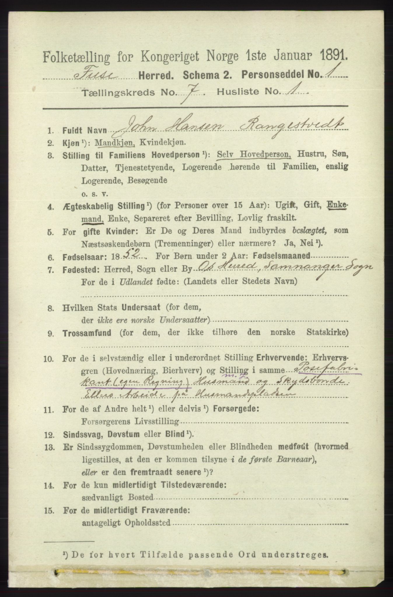 RA, 1891 census for 1241 Fusa, 1891, p. 1302