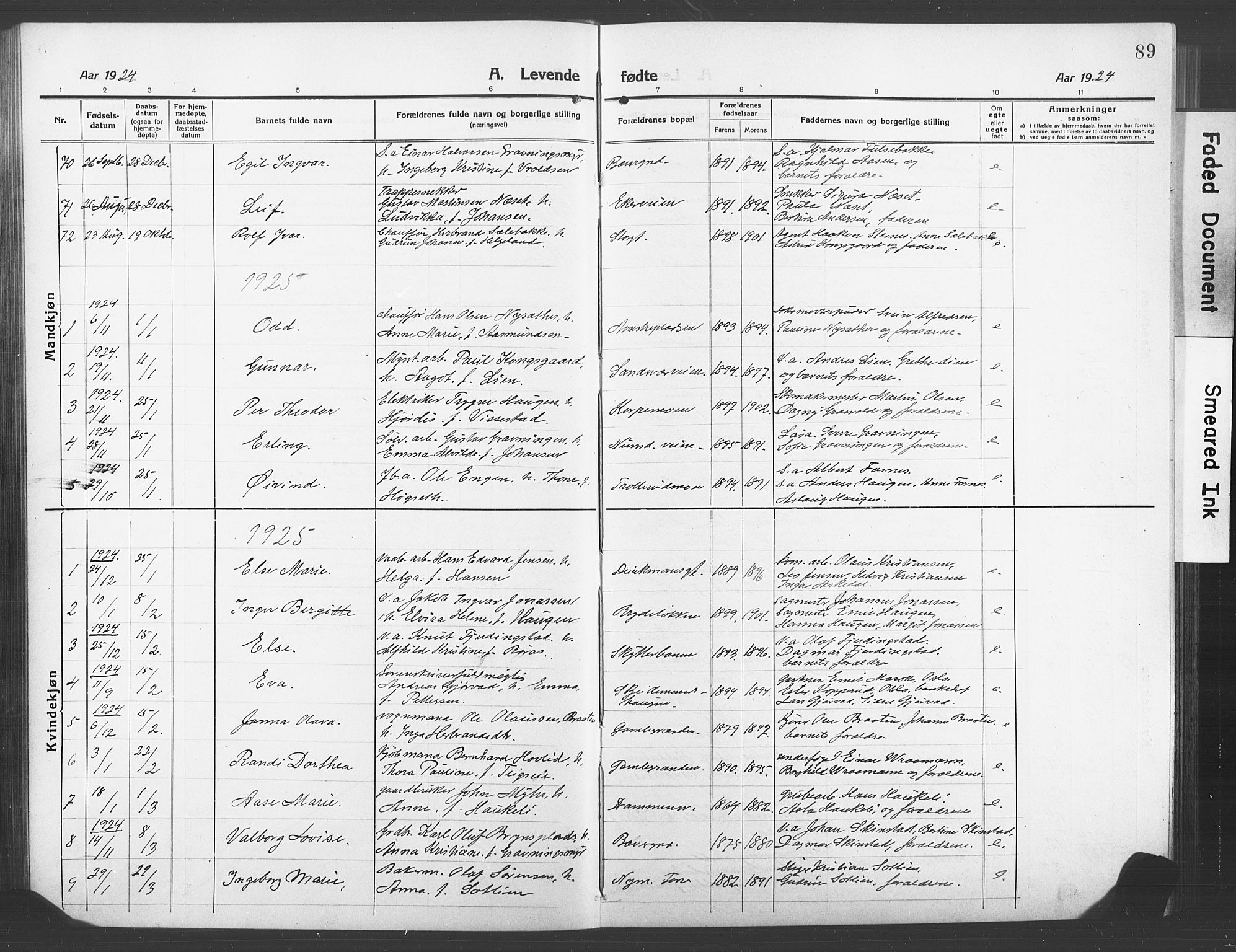 Kongsberg kirkebøker, AV/SAKO-A-22/G/Ga/L0008: Parish register (copy) no. 8, 1915-1932, p. 89