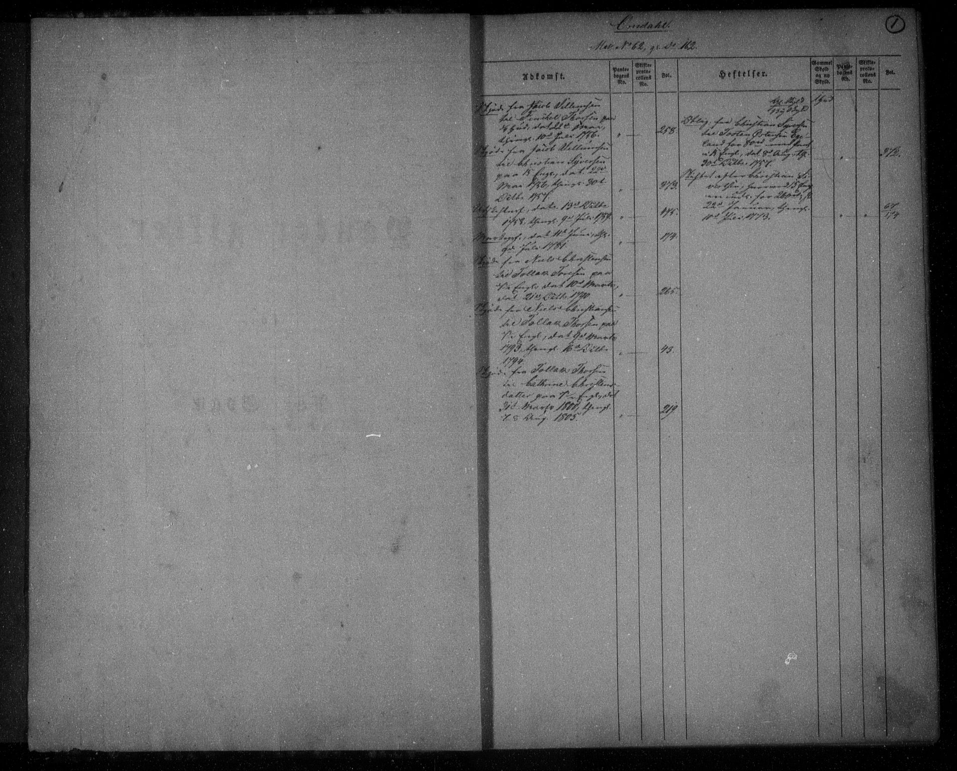 Lister sorenskriveri, SAK/1221-0003/G/Ga/L0001: Mortgage register no. 1, 1738-1810, p. 1