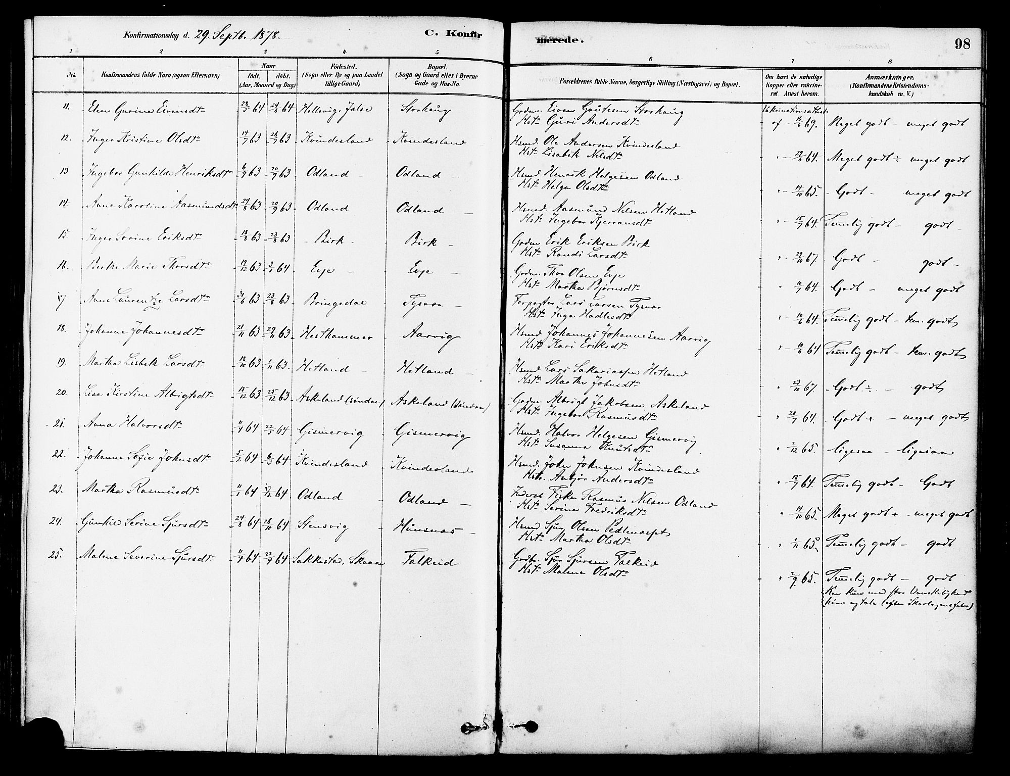 Tysvær sokneprestkontor, AV/SAST-A -101864/H/Ha/Haa/L0006: Parish register (official) no. A 6, 1878-1896, p. 98