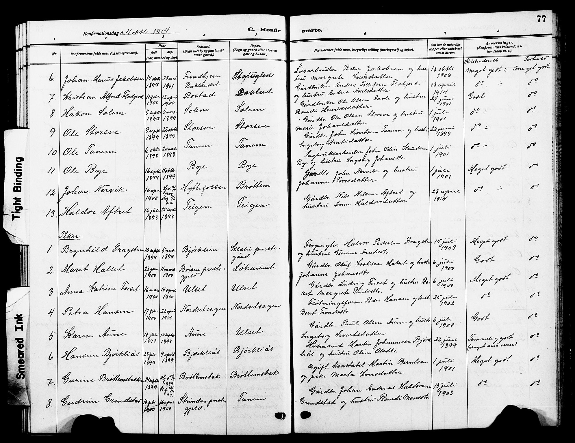 Ministerialprotokoller, klokkerbøker og fødselsregistre - Sør-Trøndelag, SAT/A-1456/618/L0453: Parish register (copy) no. 618C04, 1907-1925, p. 77