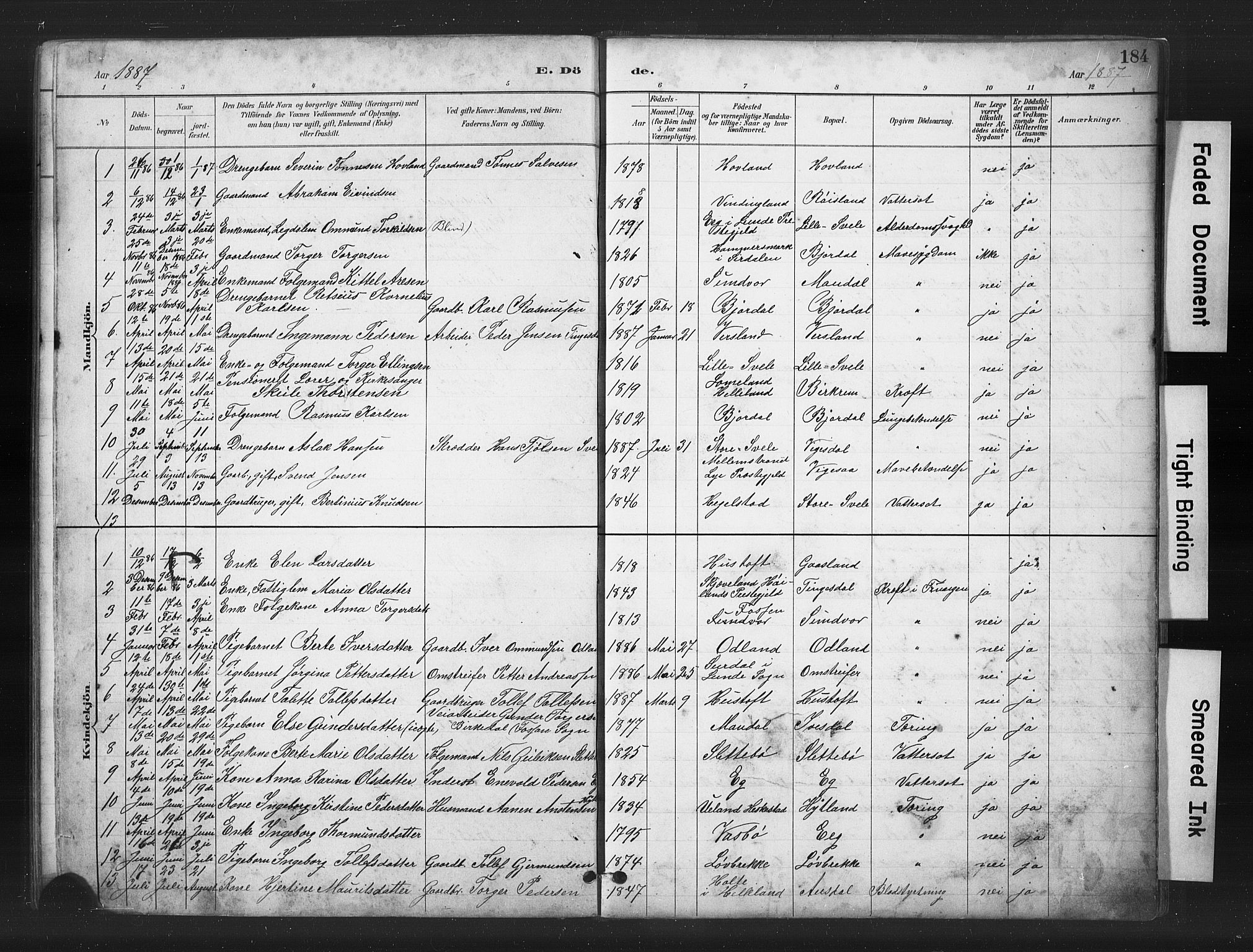 Helleland sokneprestkontor, SAST/A-101810: Parish register (copy) no. B 5, 1887-1908, p. 184