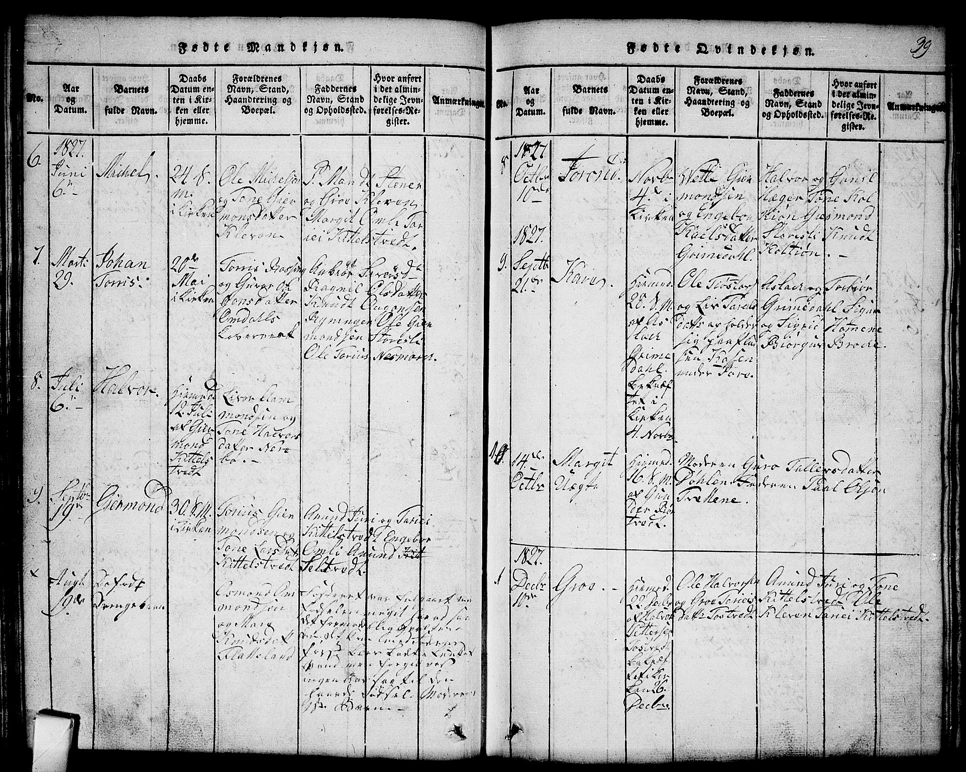 Mo kirkebøker, SAKO/A-286/G/Gb/L0001: Parish register (copy) no. II 1, 1814-1843, p. 39