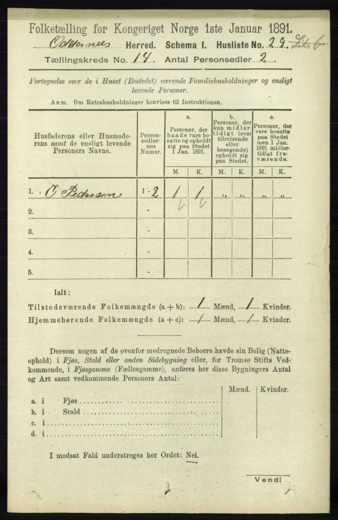 RA, 1891 census for 1012 Oddernes, 1891, p. 4869