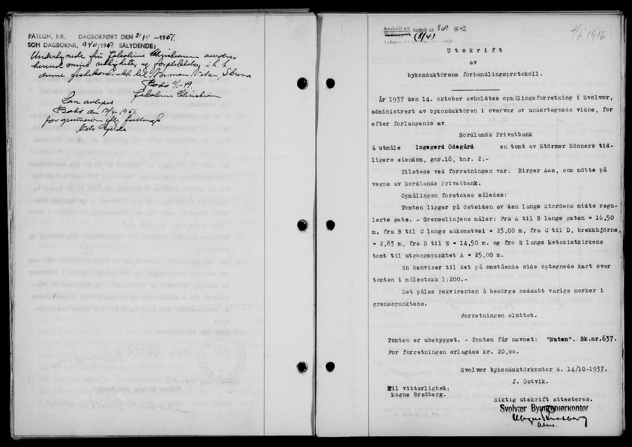 Lofoten sorenskriveri, SAT/A-0017/1/2/2C/L0009a: Mortgage book no. 9a, 1941-1942, Diary no: : 569/1942