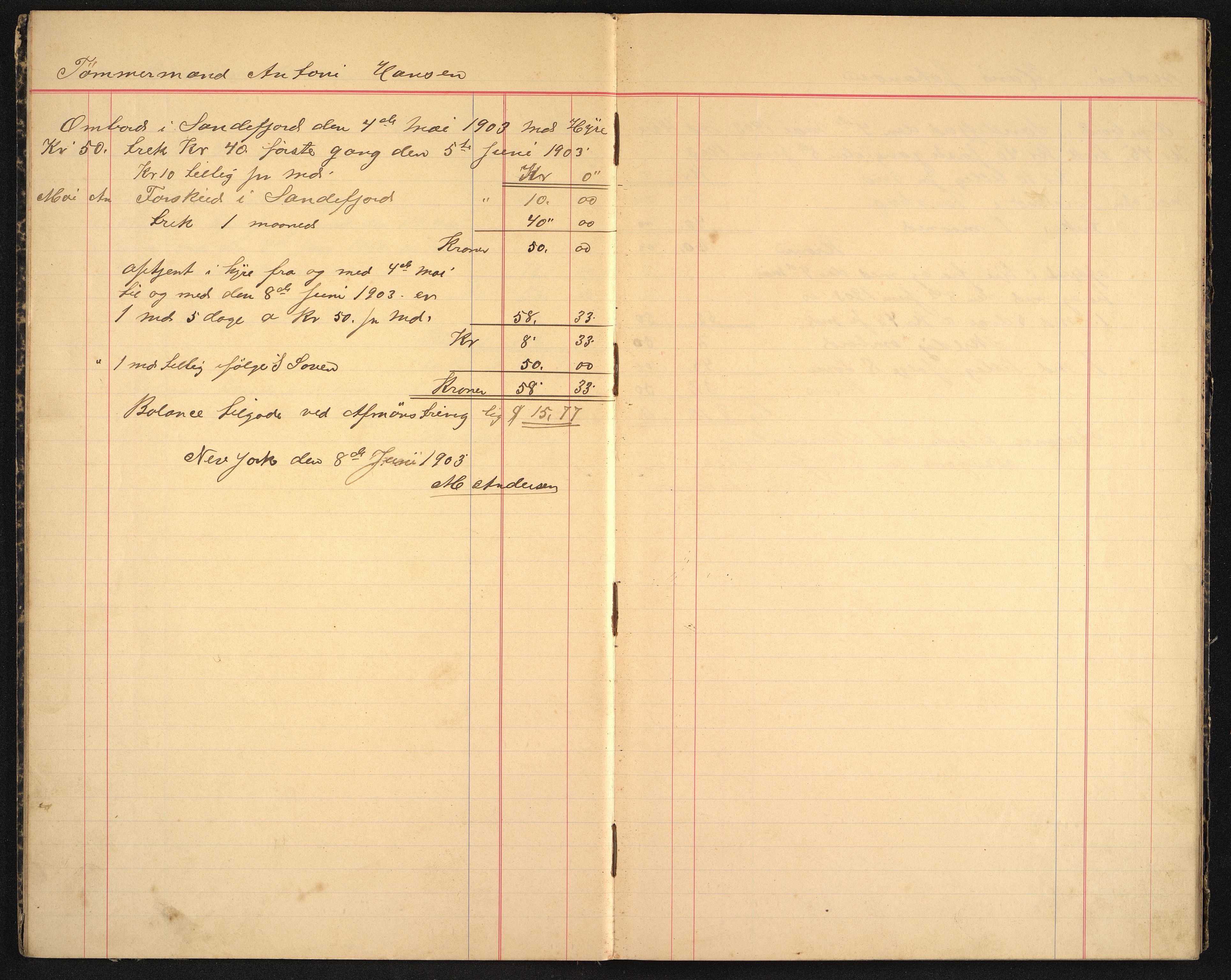 Andersen, M. Kaptein, VEMU/VFA-A-1140/R/L0005: Regnskapsjournal - mannskapsavregninger, 1903-1905