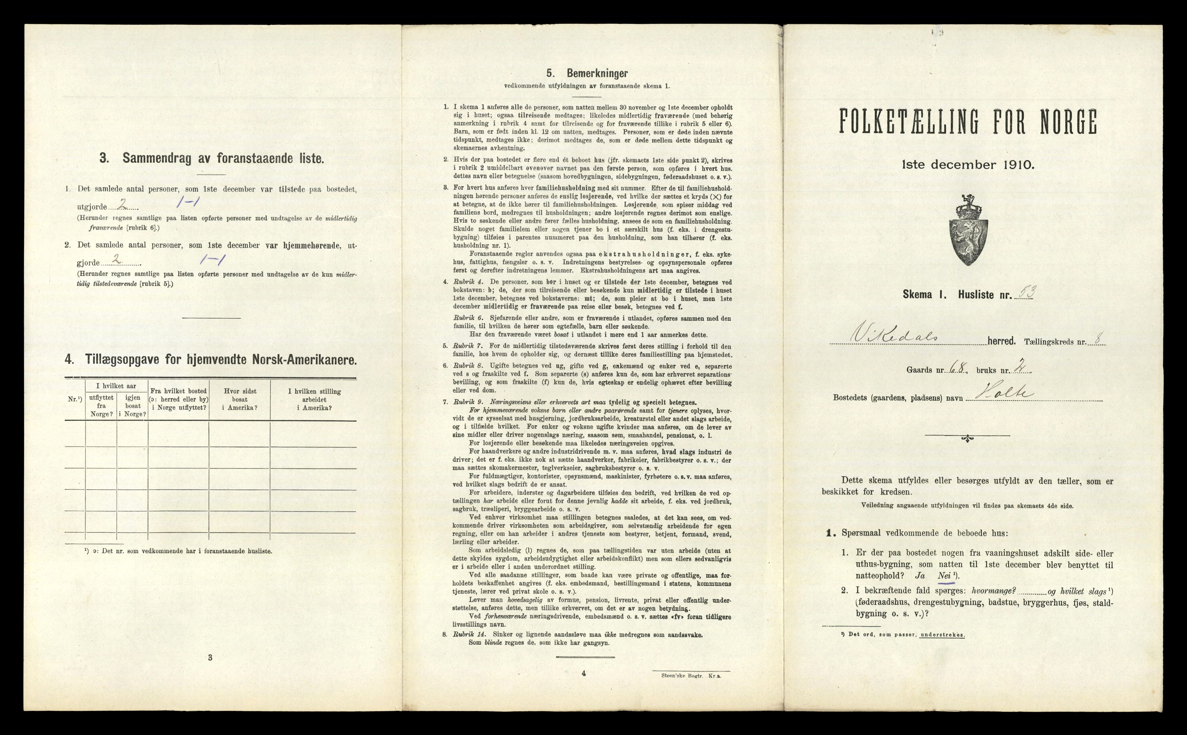 RA, 1910 census for Vikedal, 1910, p. 589