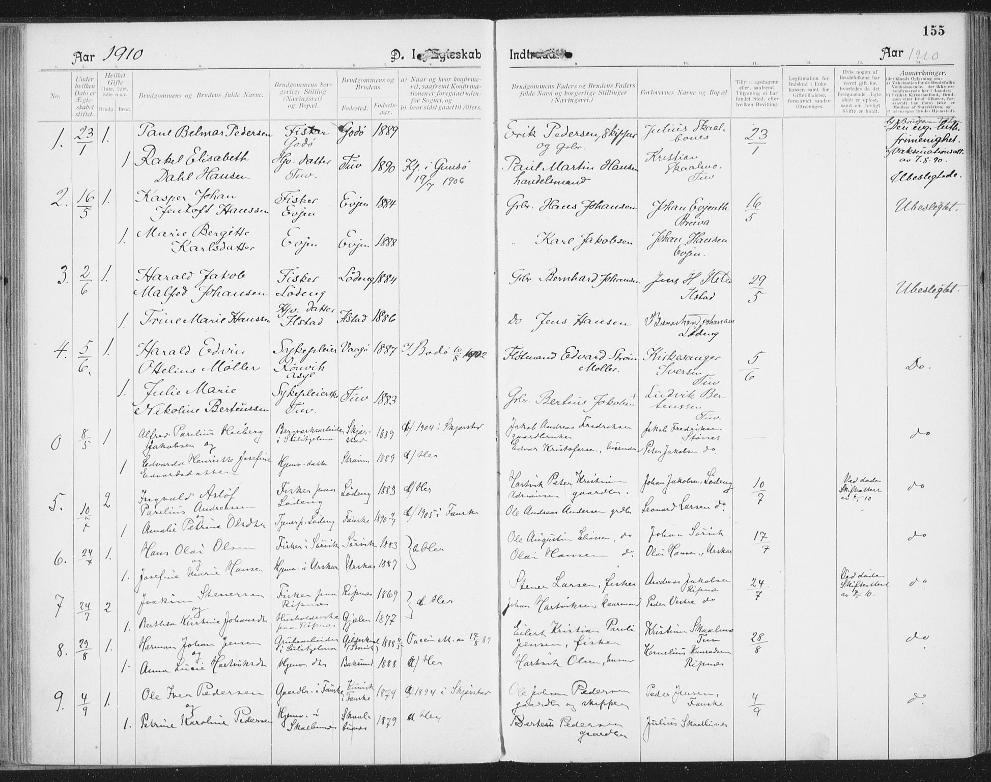Ministerialprotokoller, klokkerbøker og fødselsregistre - Nordland, SAT/A-1459/804/L0081: Parish register (official) no. 804A02, 1901-1915, p. 155