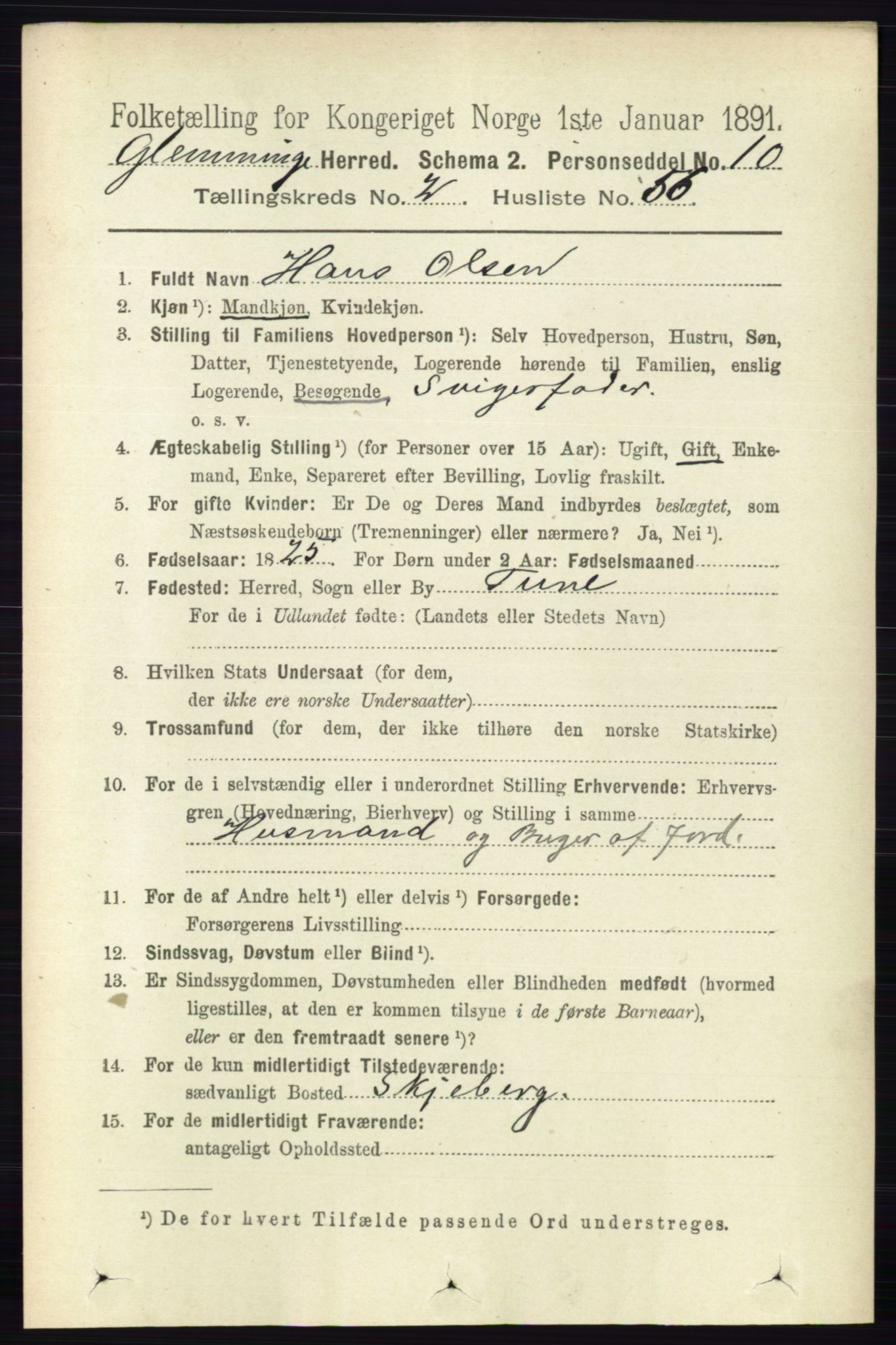 RA, 1891 census for 0132 Glemmen, 1891, p. 1000