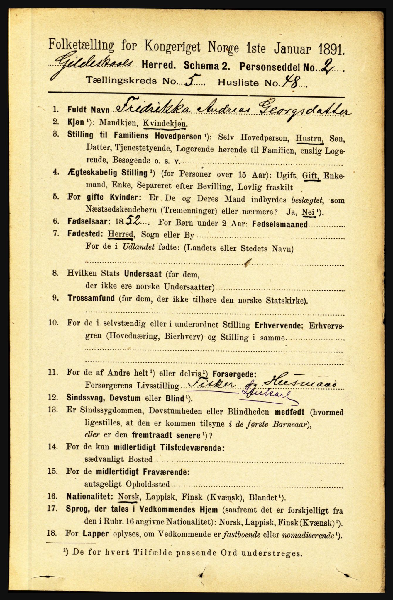 RA, 1891 census for 1838 Gildeskål, 1891, p. 1851