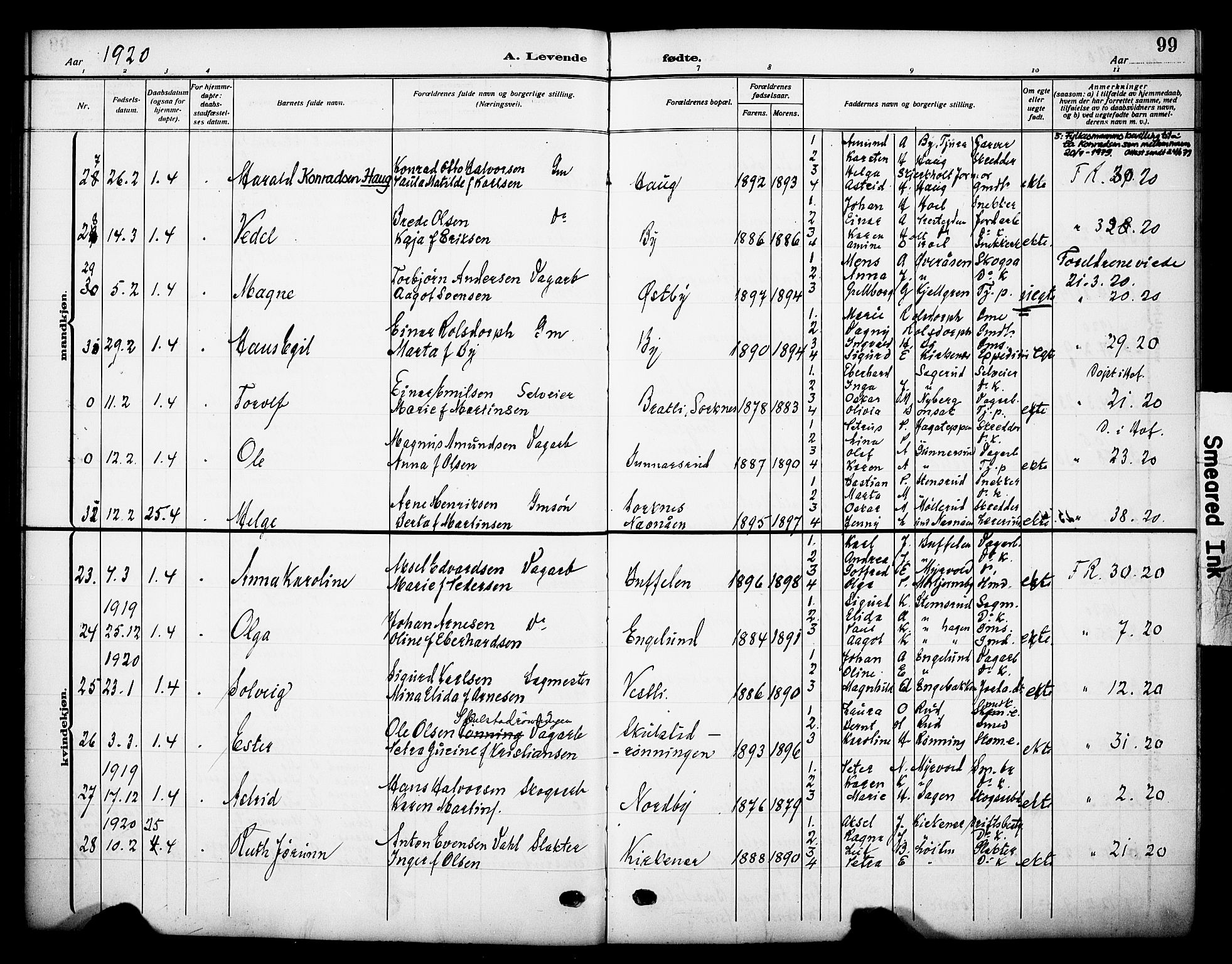 Grue prestekontor, AV/SAH-PREST-036/H/Ha/Haa/L0015: Parish register (official) no. 15, 1911-1922, p. 99