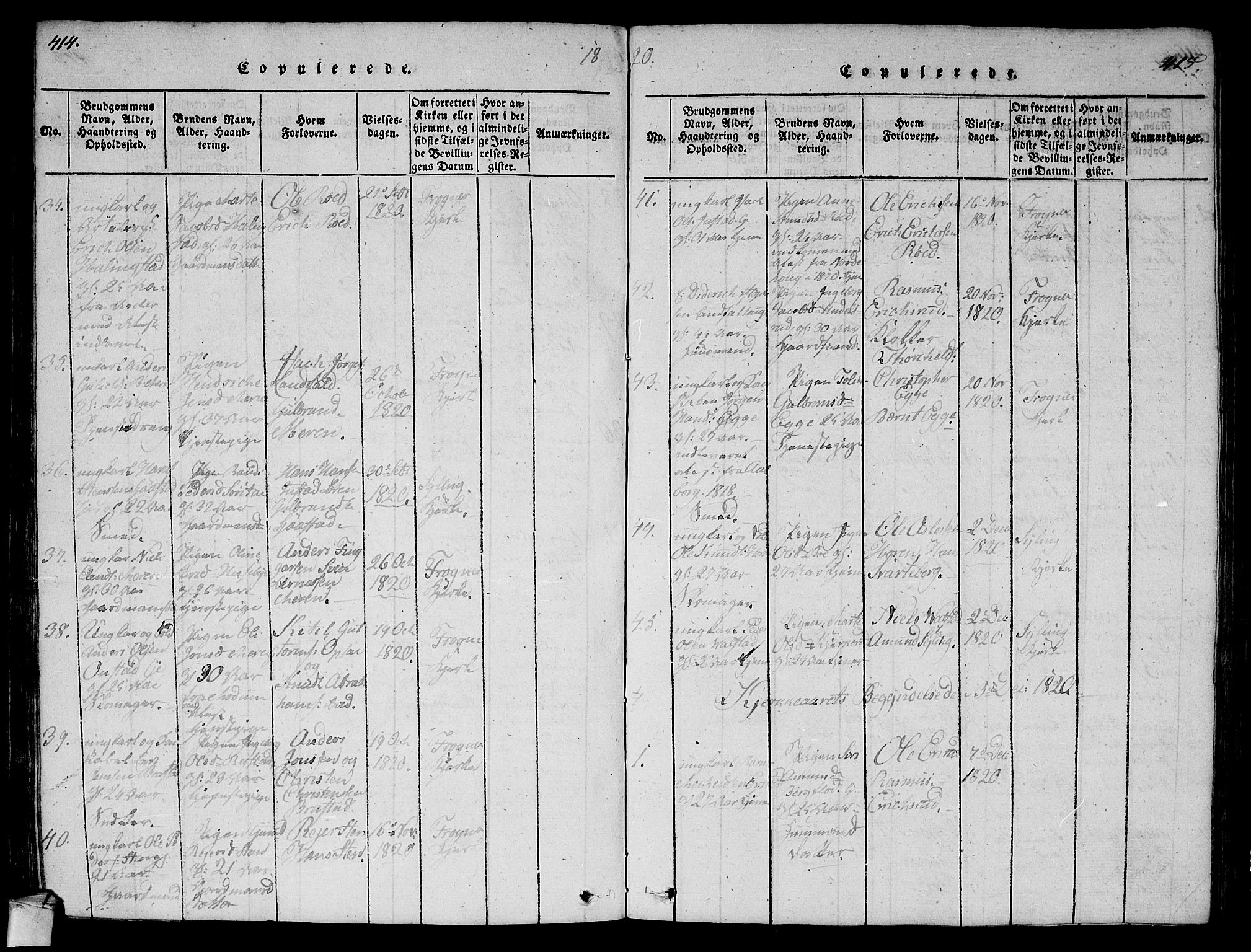 Lier kirkebøker, SAKO/A-230/G/Ga/L0001: Parish register (copy) no. I 1, 1813-1824, p. 414-415